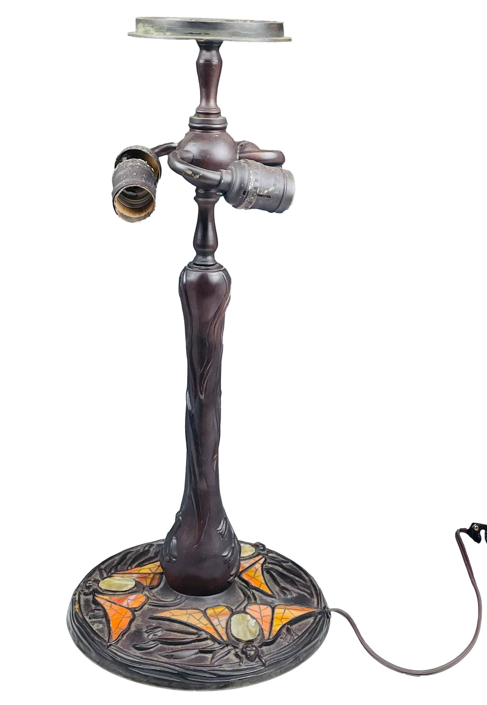 Leaded Glass Moth & Bronze Lamp Base after Tiffany (1 of 5)