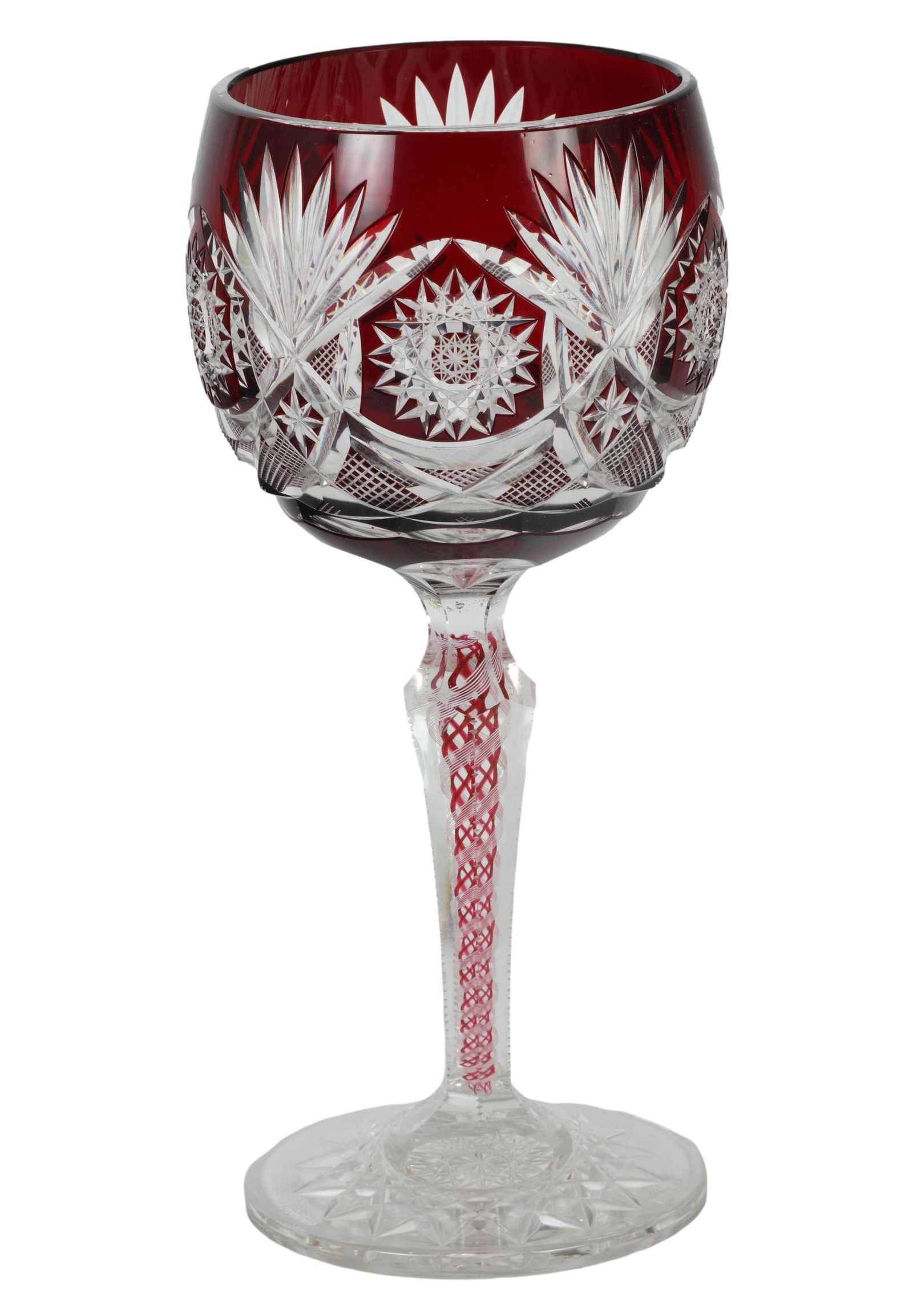 Bohemian Czech Crystal Cranberry Clear Chalice Cup (1 of 4)