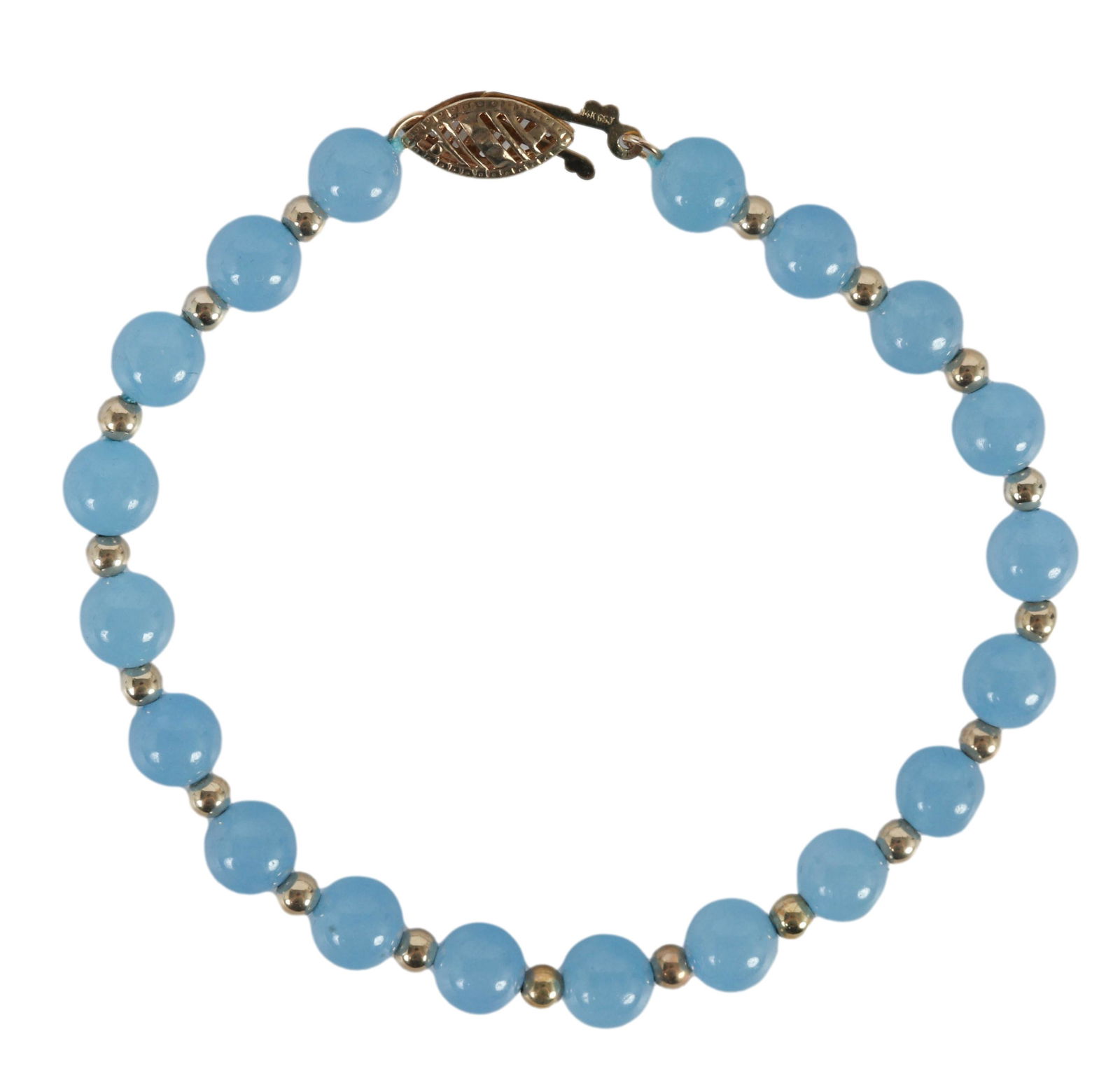 Blue Agate Gemstone Gold Bead Bracelet w 14K Clasp (1 of 4)