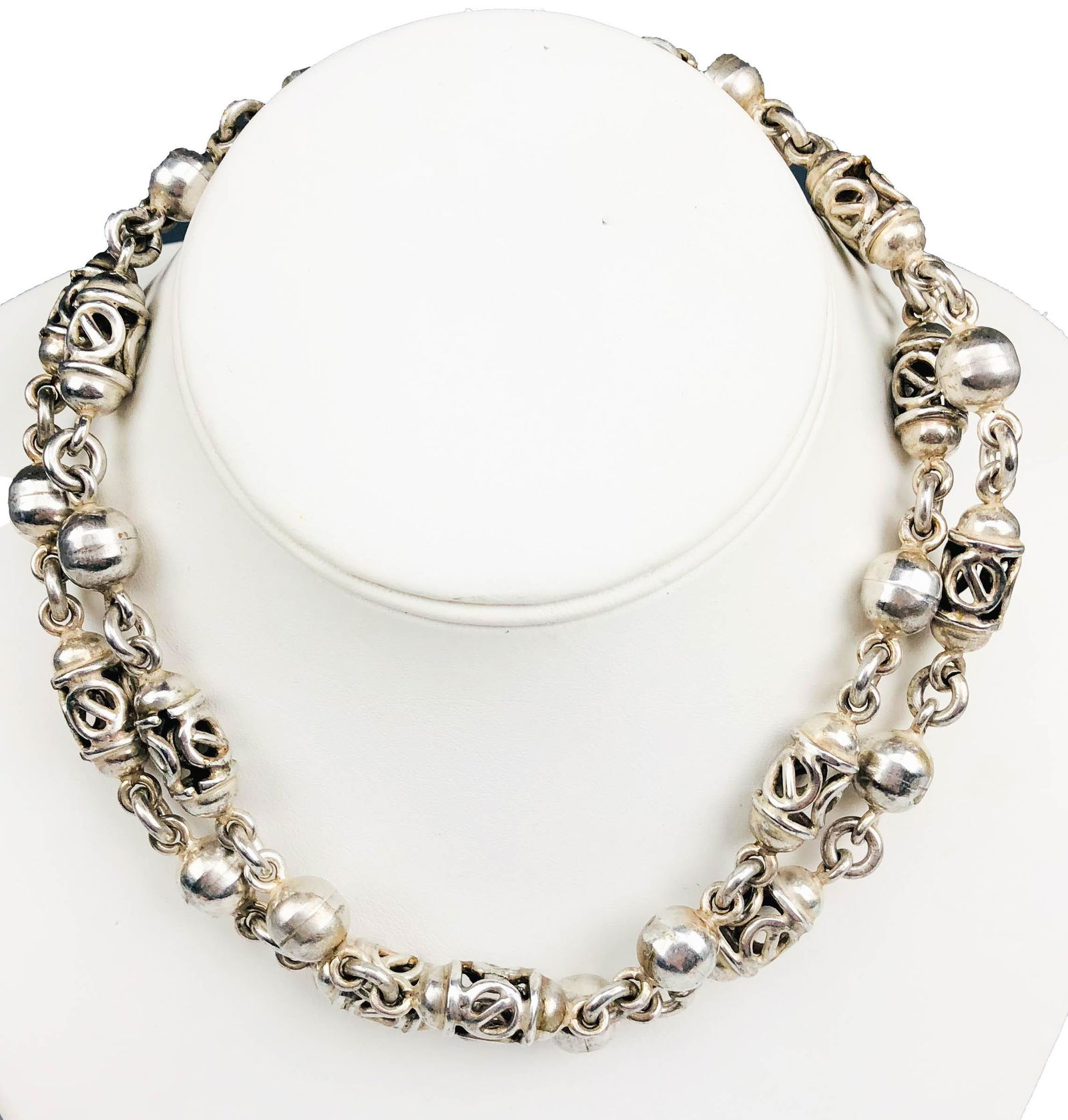 Sterling Silver 925 Mexico Beaded Pierced Necklace (1 of 5)