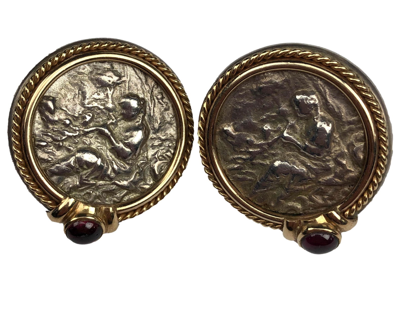 14K Gold Sterling 925 Figural Medallion Earrings (1 of 4)