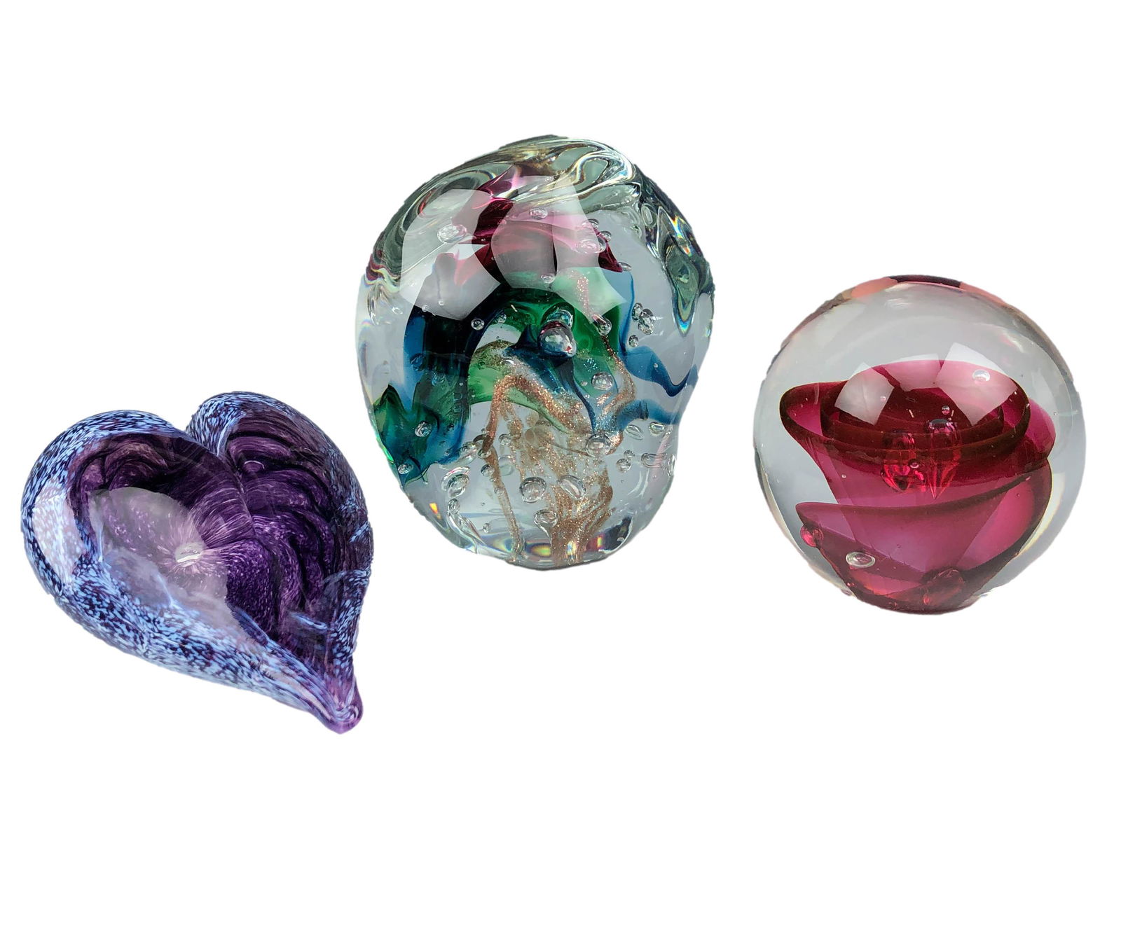 Estate Lot of 3 Contemporary Glass Paperweights (1 of 6)