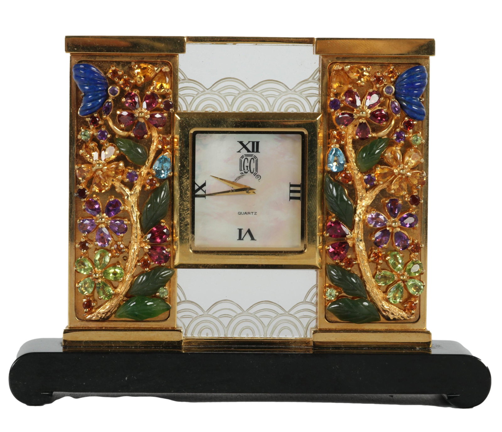 Gold Plated Bejeweled Quartz Mantel Shelf Clock (1 of 4)