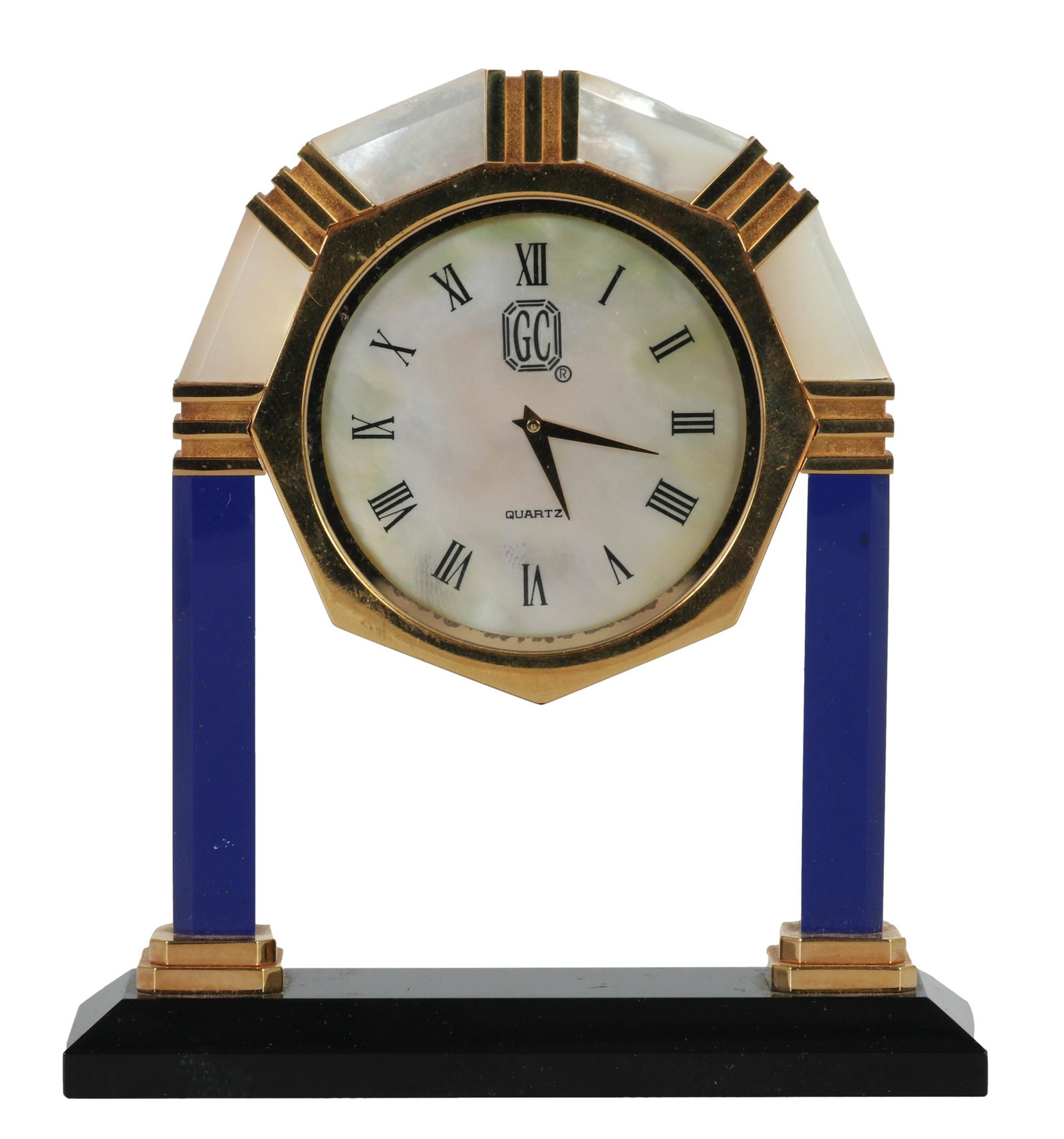 Gold Plated MOP Blue Lapis Onyx Mantle Shelf Clock (1 of 4)