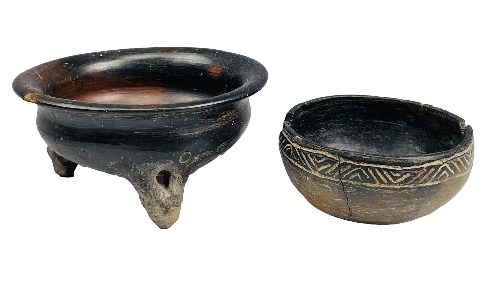 Pre Columbian Style Clay Pottery Bowl 2pc LOT (1 of 9)