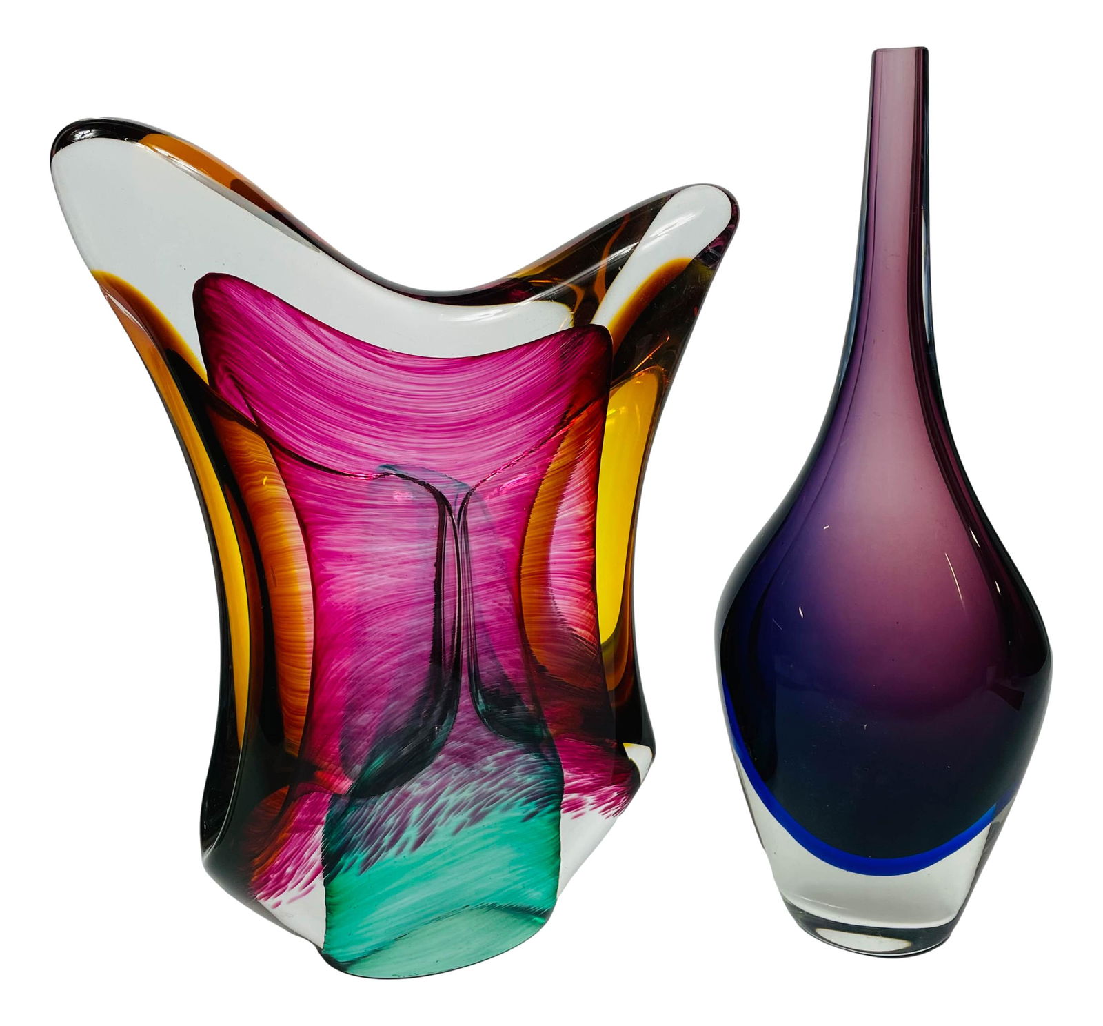 Modern Art Glass Vase And Sculpture 2pc Estate Lot