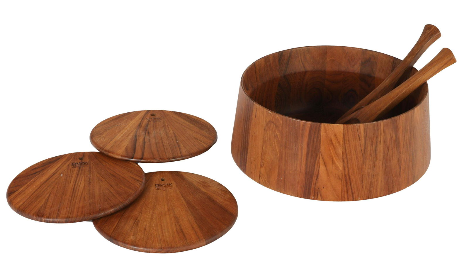 Dansk Teak Wood Salad Bowl Spoon Cheese Board 6pc (1 of 5)