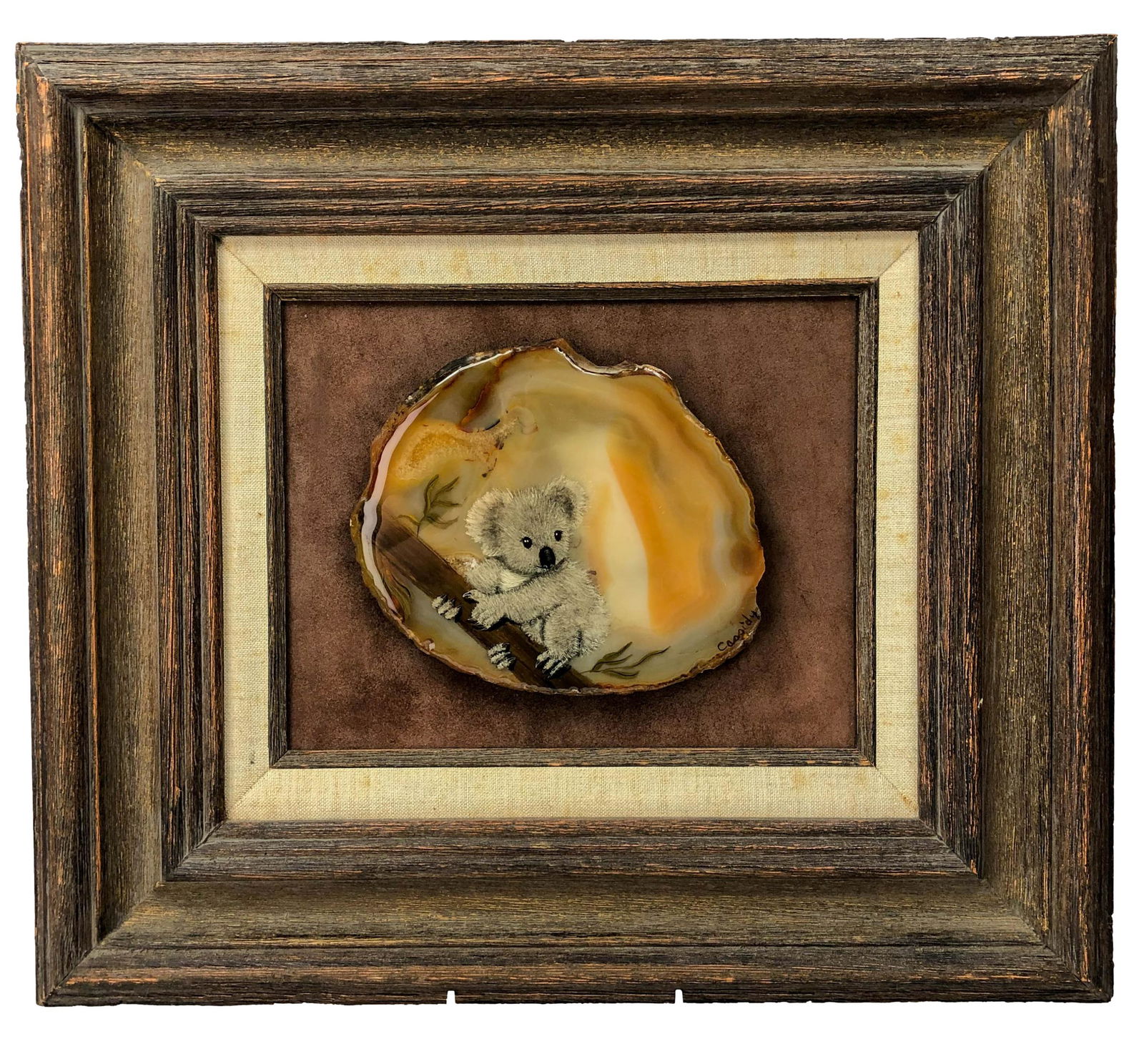 Koala Bear Painting On Agate Stone Framed SIGNED (1 of 5)