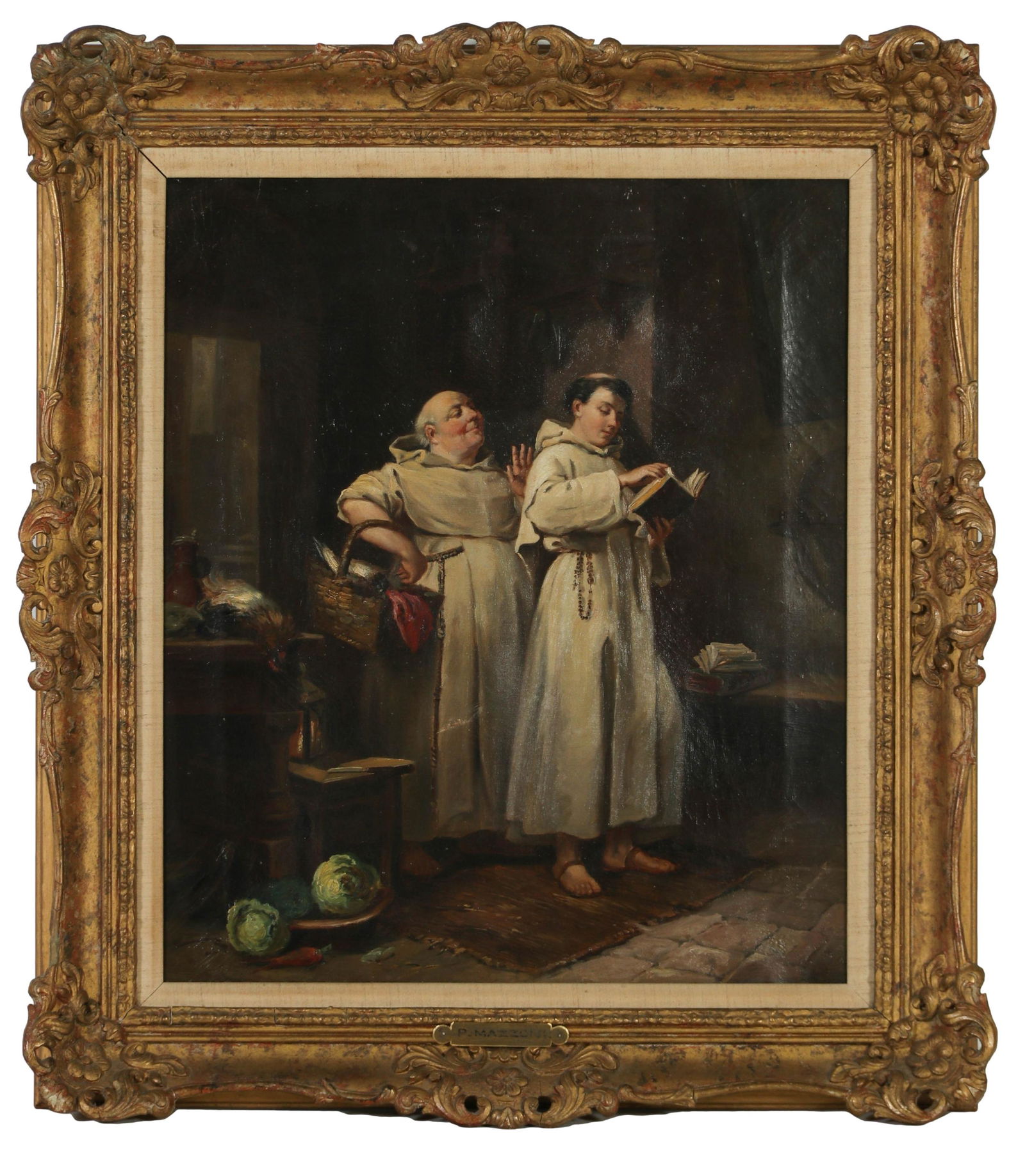 Antique Friar Monk Religious Realism Oil Painting (1 of 5)