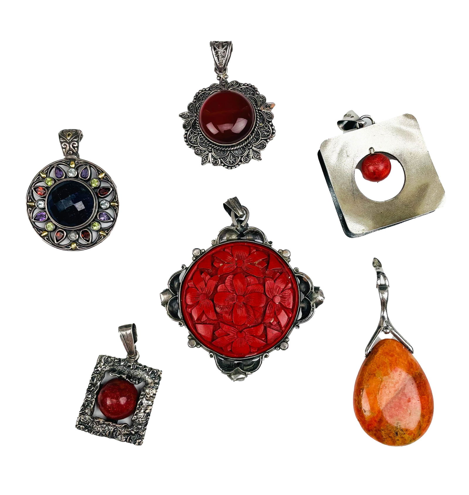 Sterling Silver Cinnabar Gemstone 6pc Pendant LOT (1 of 9)