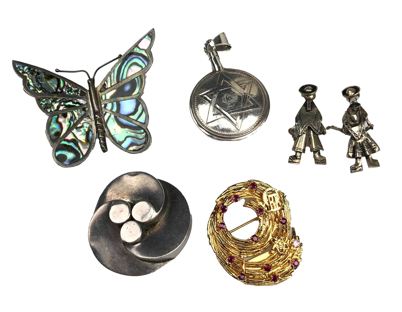 Sterling Silver 925 6pc Brooch Pin & Pendant LOT (1 of 7)