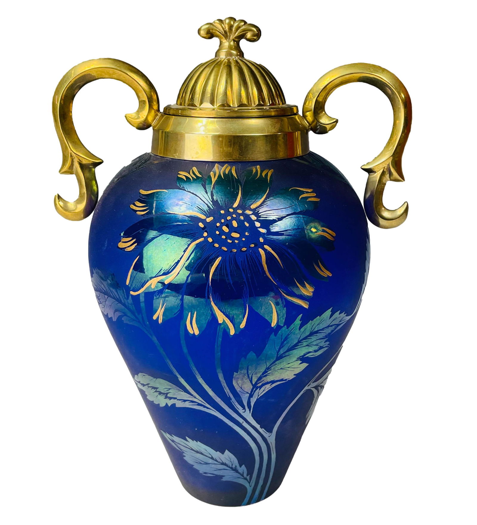 Martha Reynolds Fenton Art Glass Mounted Urn Vase (1 of 5)