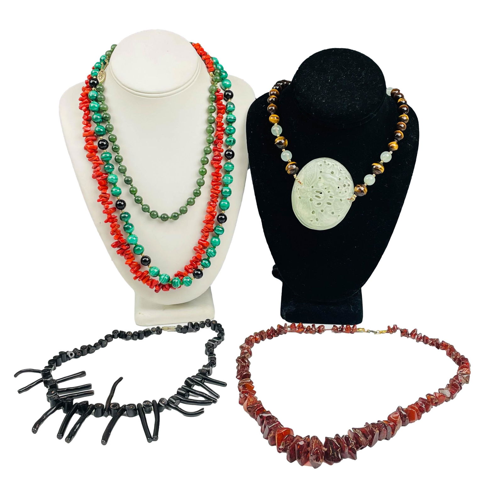 Coral Amber Jade Tiger Eye 6pc Beaded Necklace LOT (1 of 8)