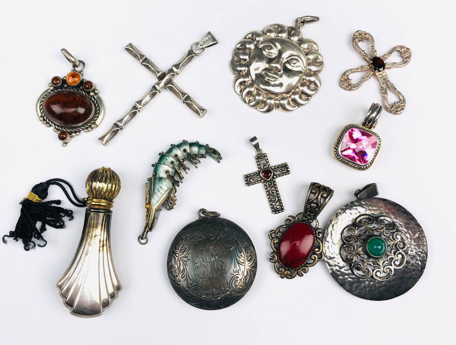 Sterling Silver Gemstone 11pc Vintage Pendant LOT (1 of 6)
