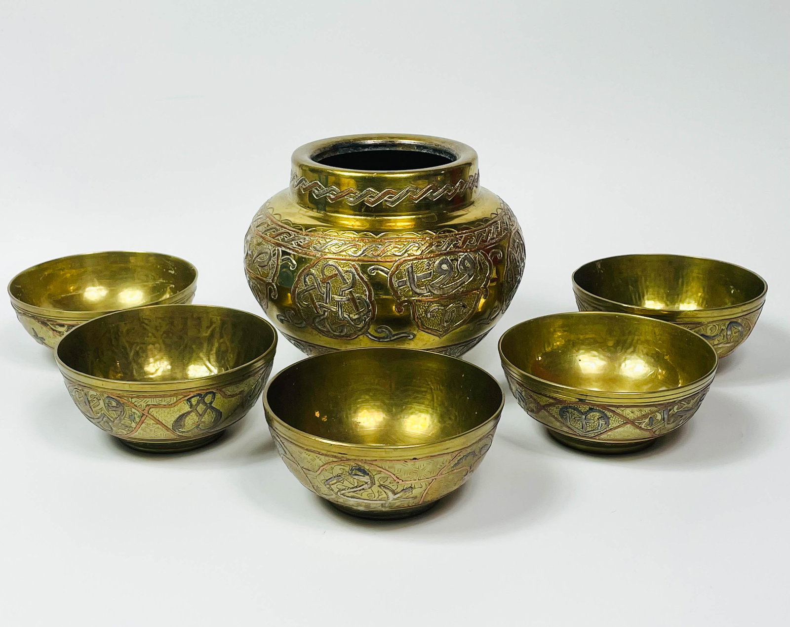 Middle Eastern Brass Copper 6pc Vase & Bowl LOT (1 of 6)