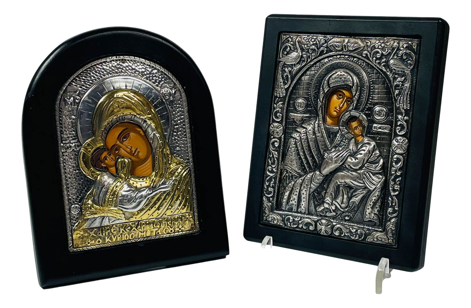 Greek 950 Silver Jesus Mary Byzantine Icons TWO (1 of 5)