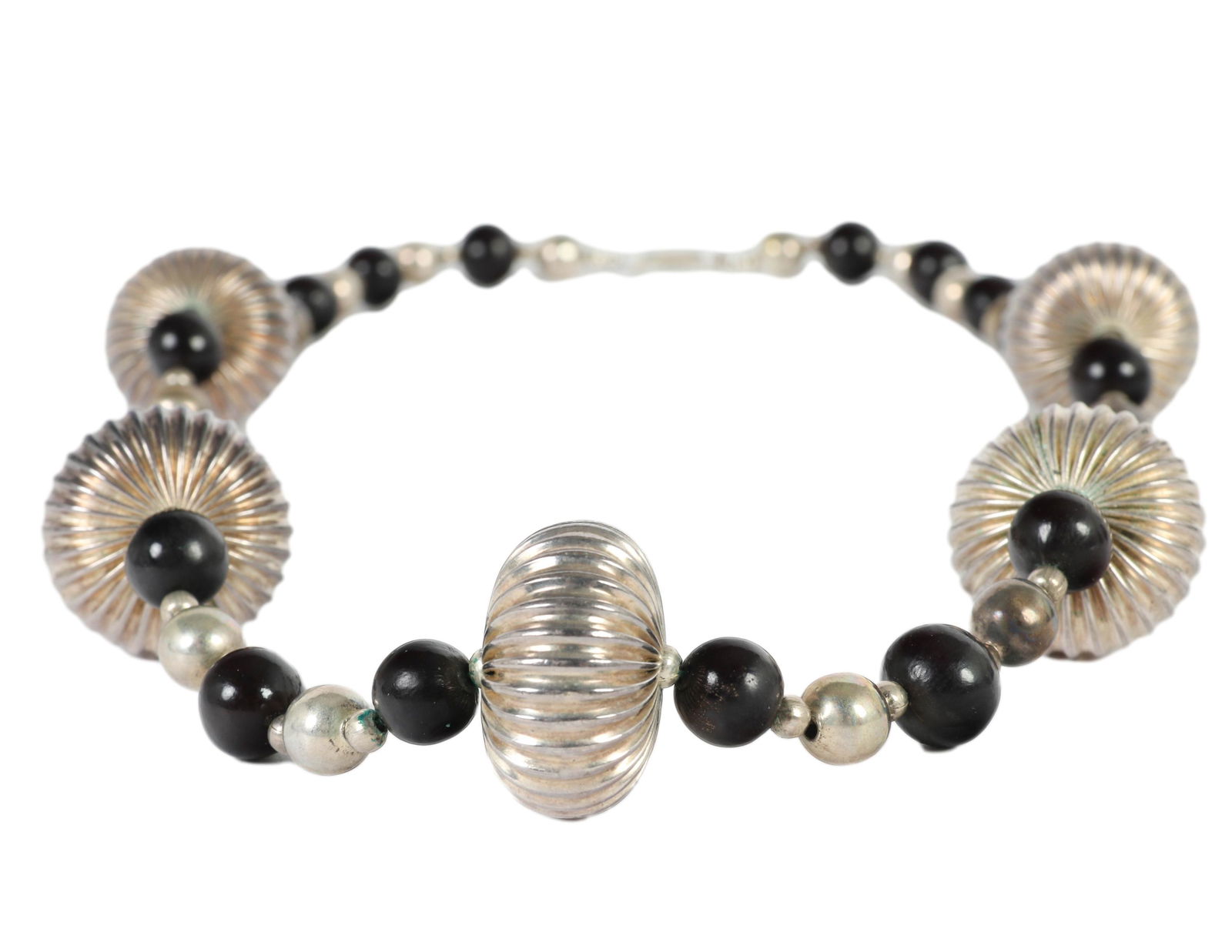 Los Castillo Silver Plate & Wood Beaded Necklace (1 of 5)