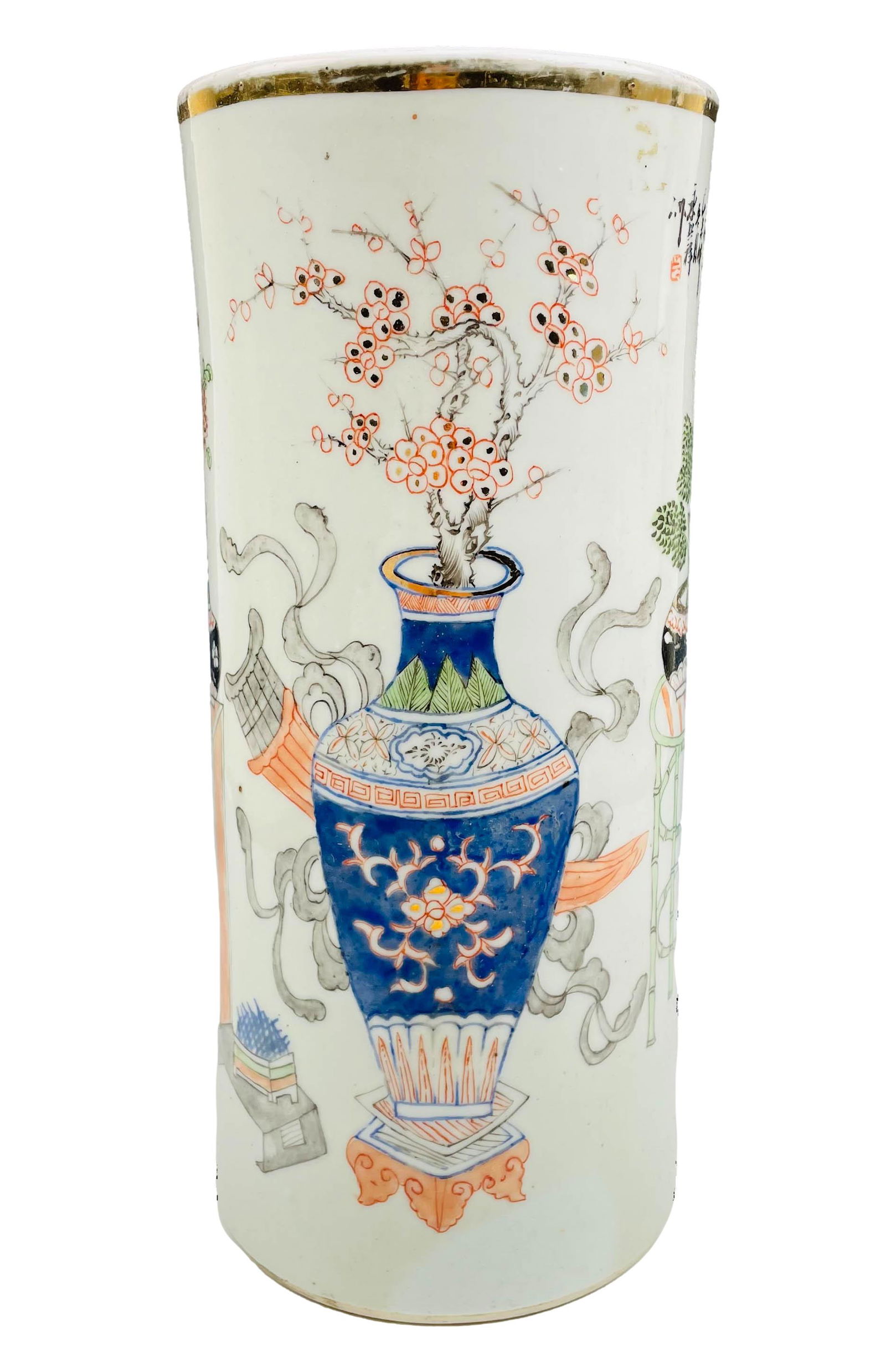 19C Chinese Famille Rose Porcelain 11" Roll Vase (1 of 4)