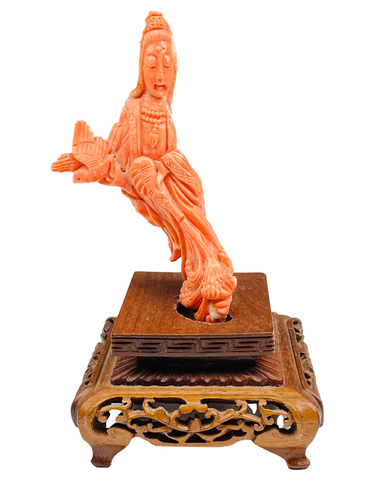 Chinese Carved Red Branch Coral 6" Guan Yin Statue (1 of 5)