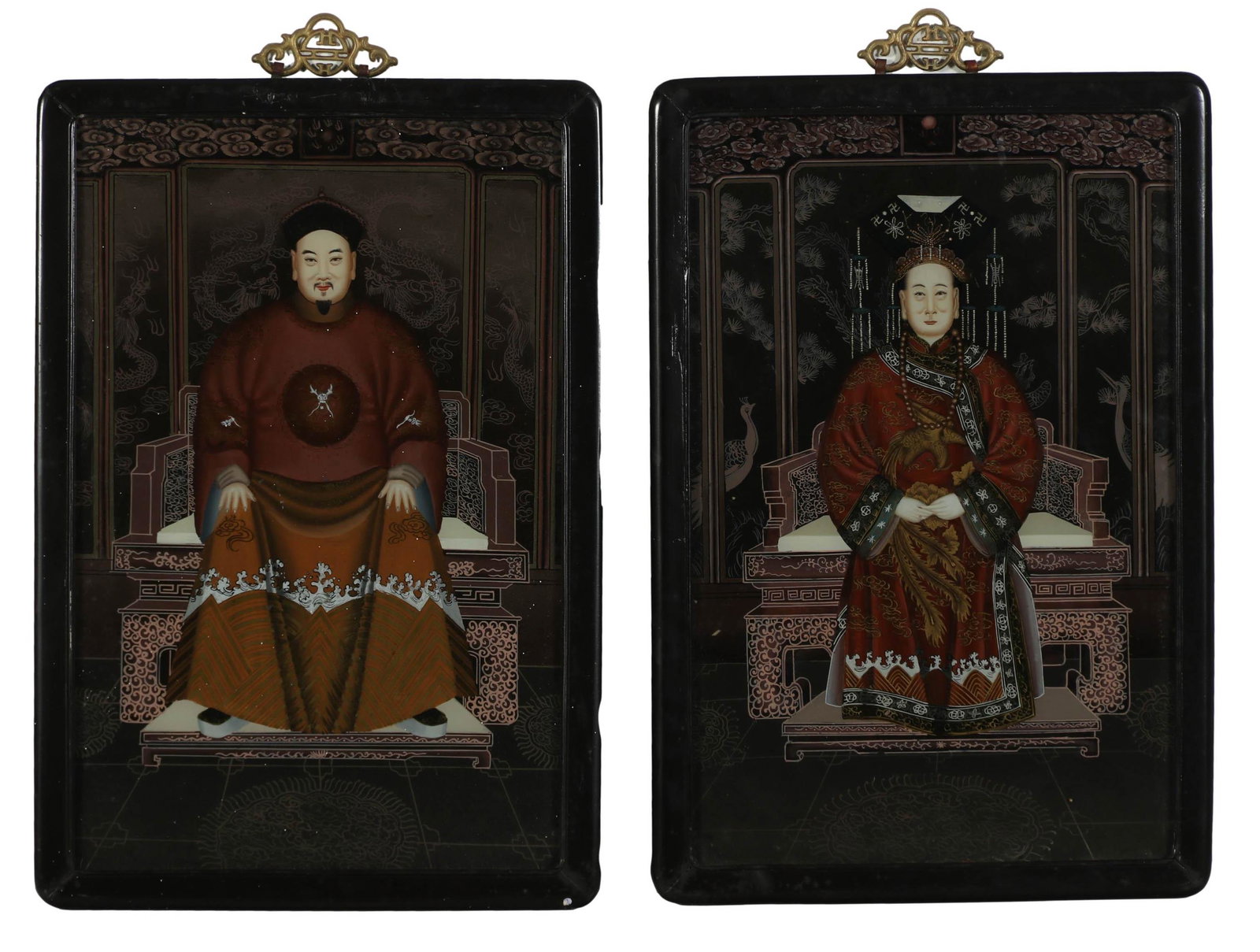 Chinese Emperor & Empress Reverse Glass Paintings (1 of 4)