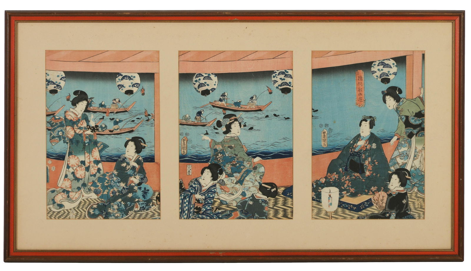 Japanese Figural Woodblock Colored Triptych Print (1 of 7)