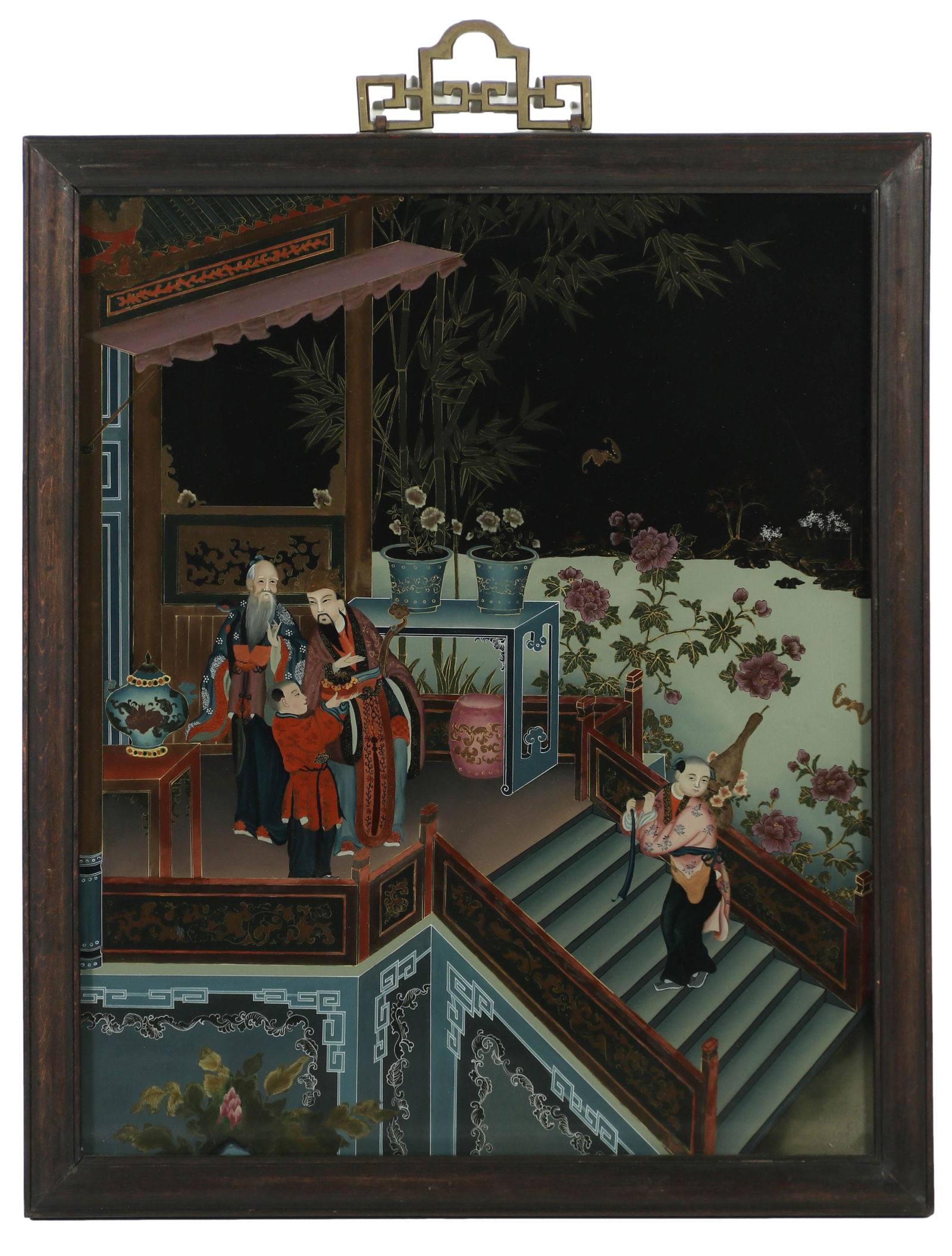 20C Japanese Figural Reverse Painting on Glass (1 of 4)
