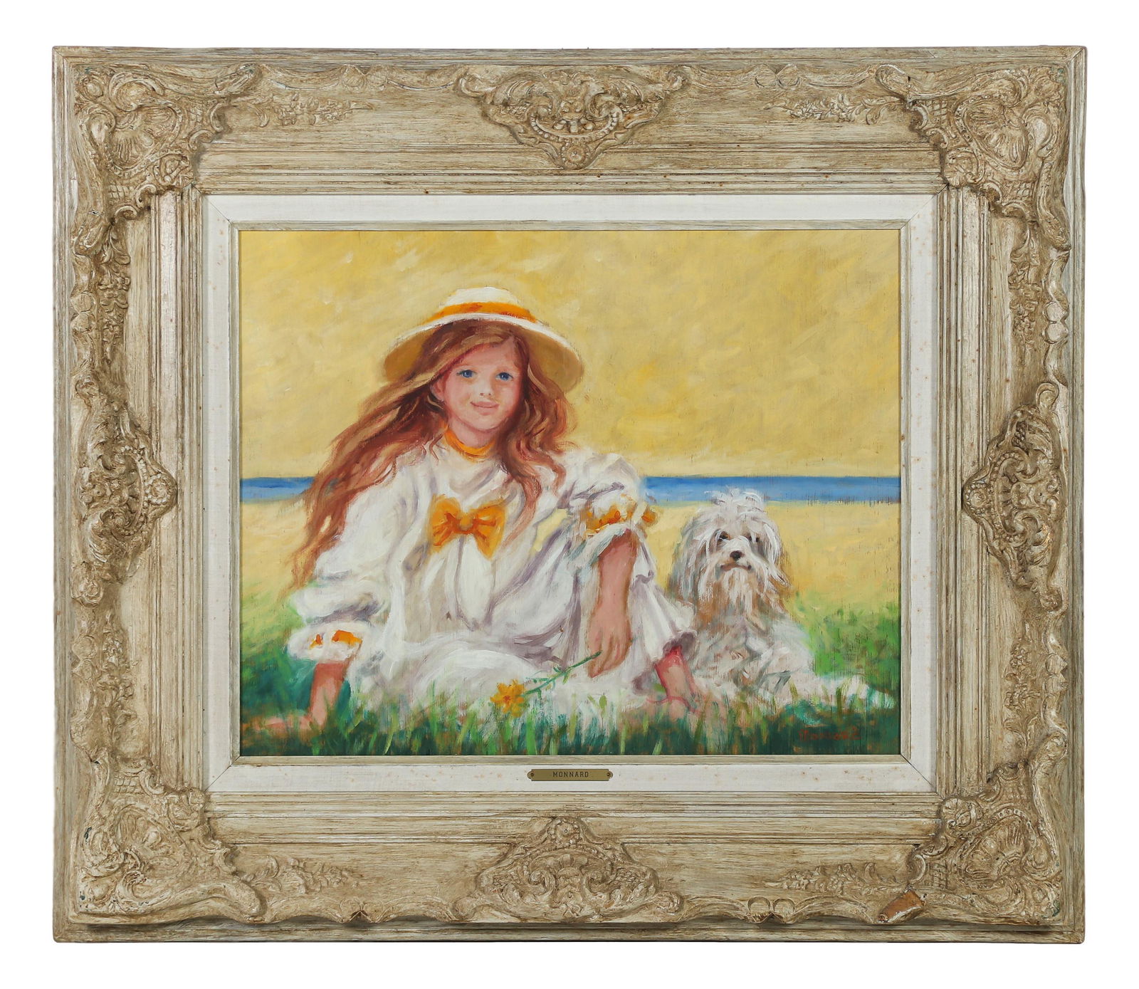Maurice Monnard 20C Child & Dog Portrait Painting (1 of 5)
