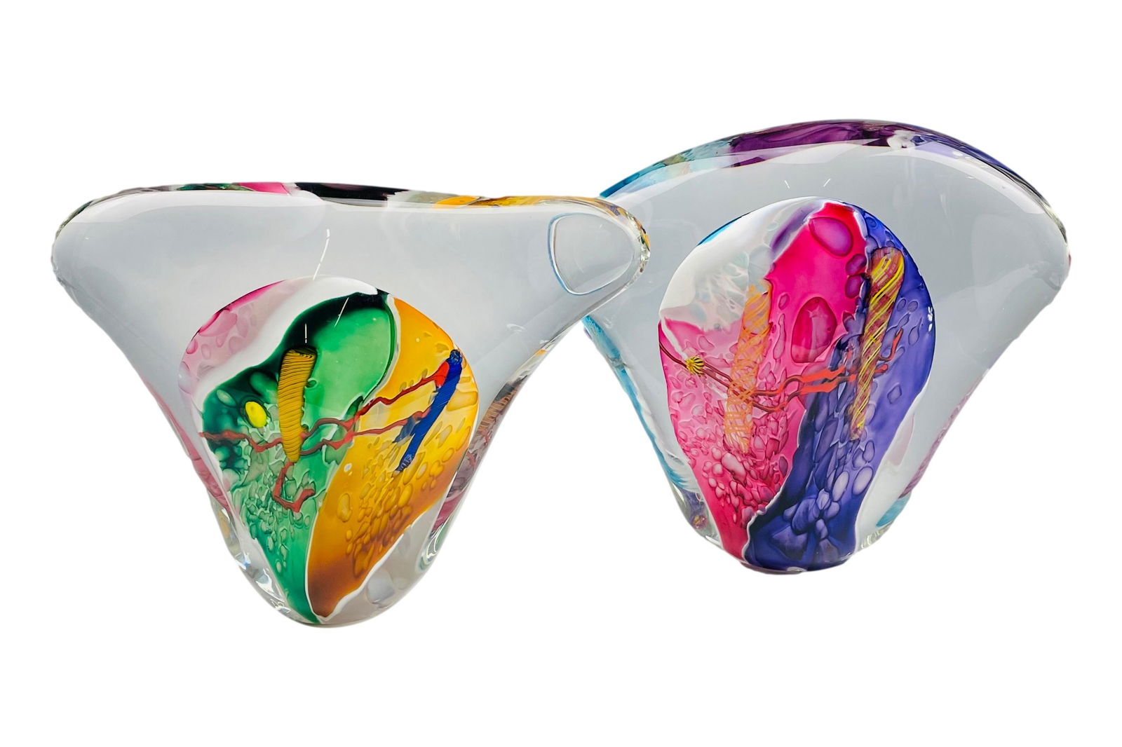 James Wilbat 2pc Art Glass Paperweight Sculptures (1 of 10)