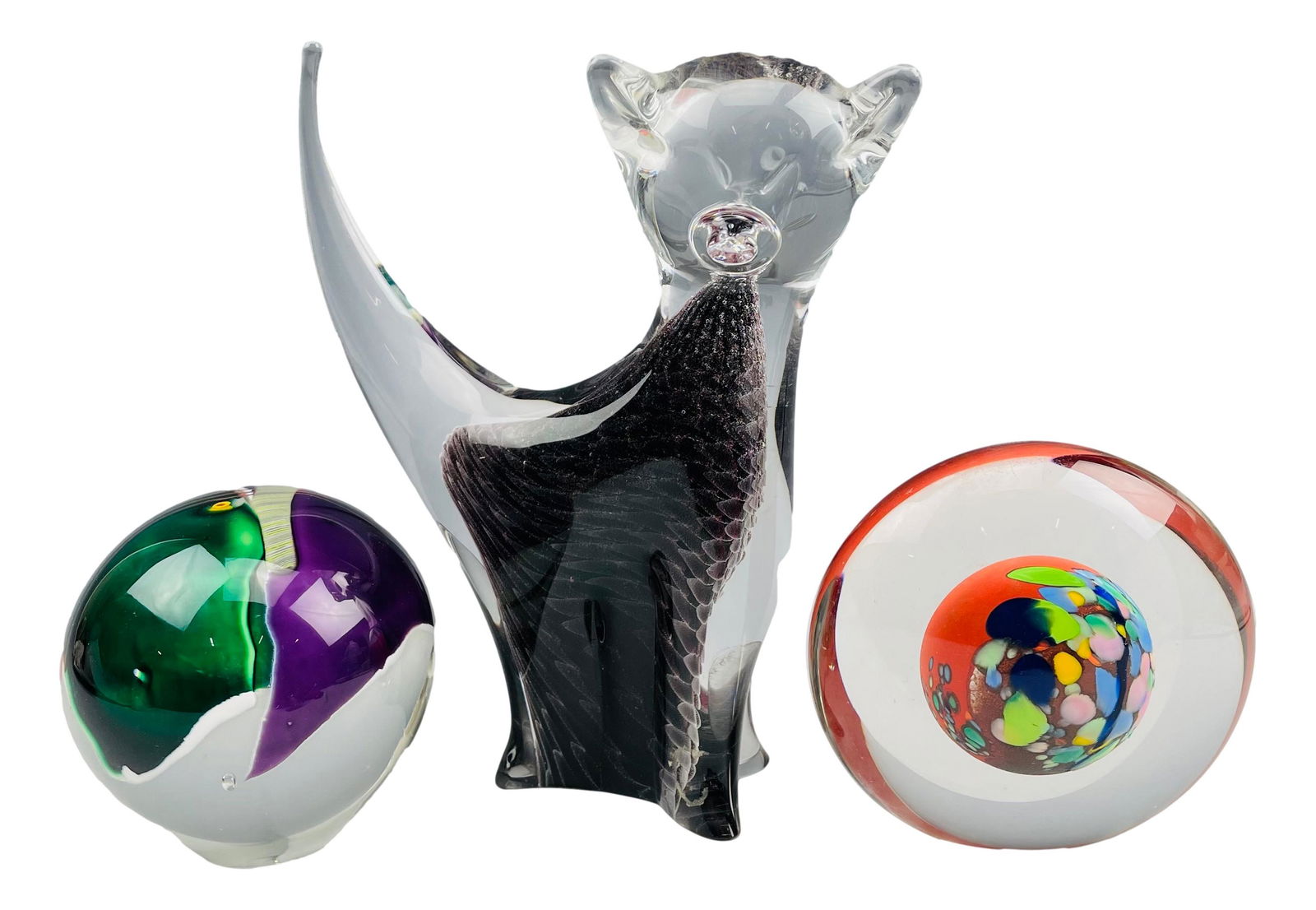 Studio Art Glass Paperweight Cat Sculpture 3pc LOT (1 of 9)