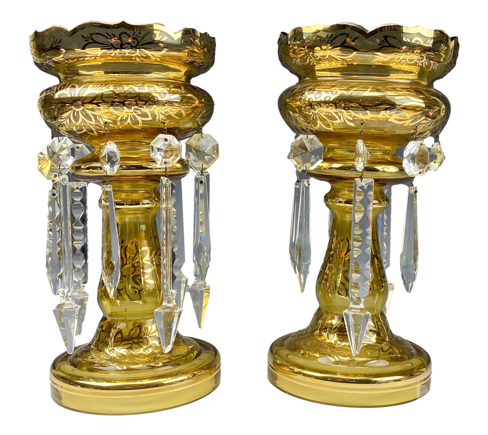 Amber Glass Gold Gilt Lusters with Crystal Prisms (1 of 7)