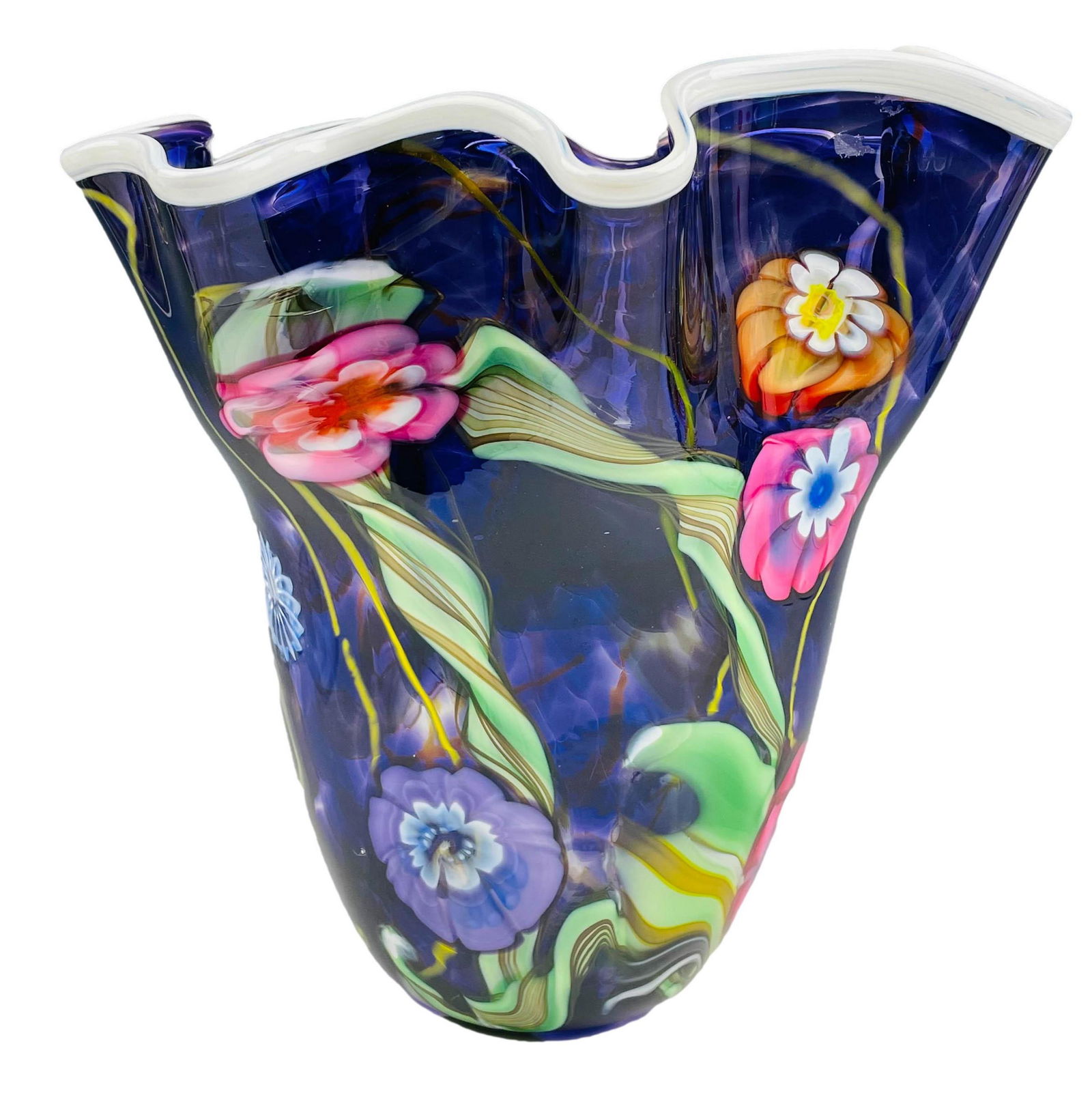 Signed Paul Counts Floral Blown Art Glass Vase SIGNED (1 of 7)