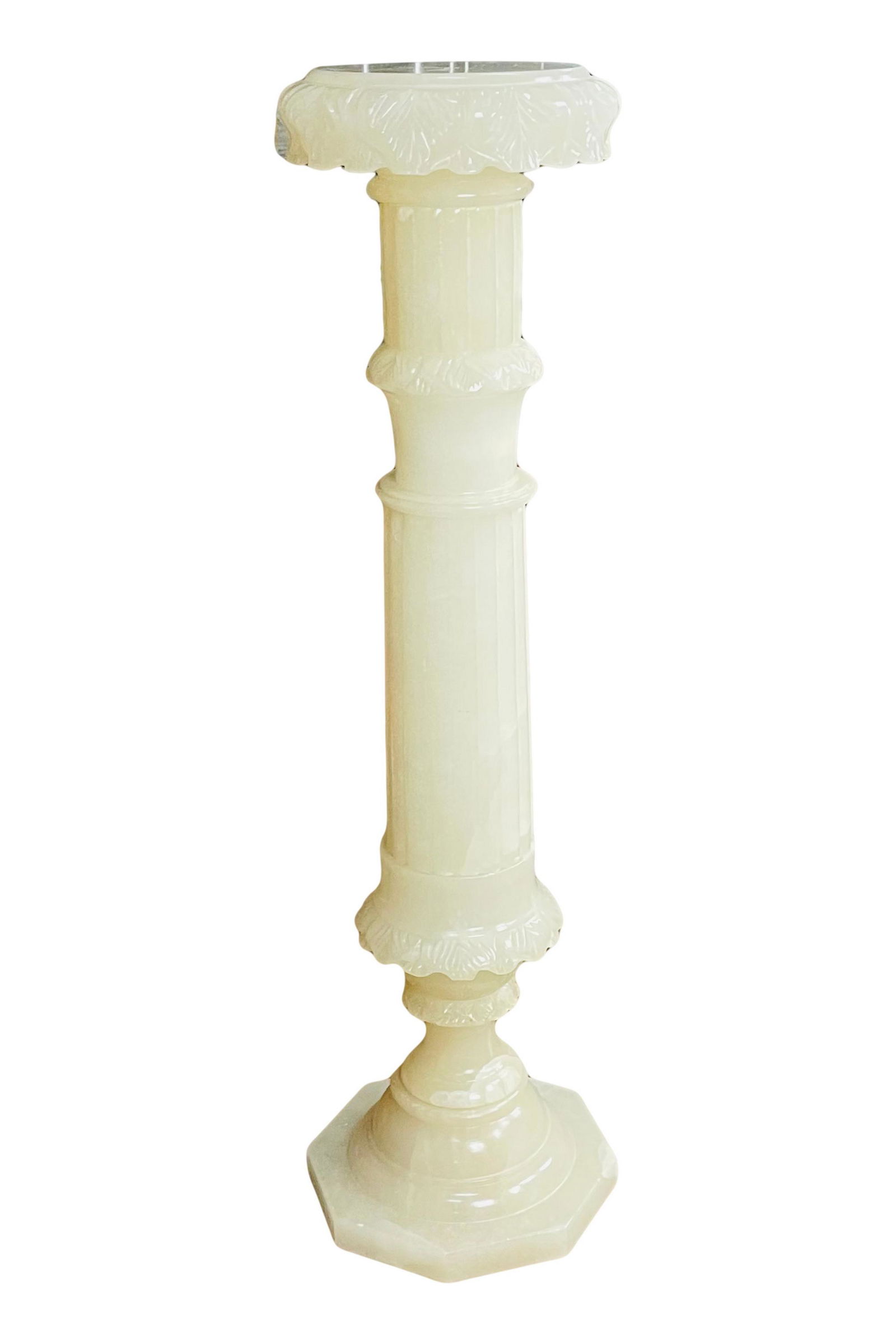 Italian Carved Alabaster 37" Pedestal Plant Stand (1 of 3)