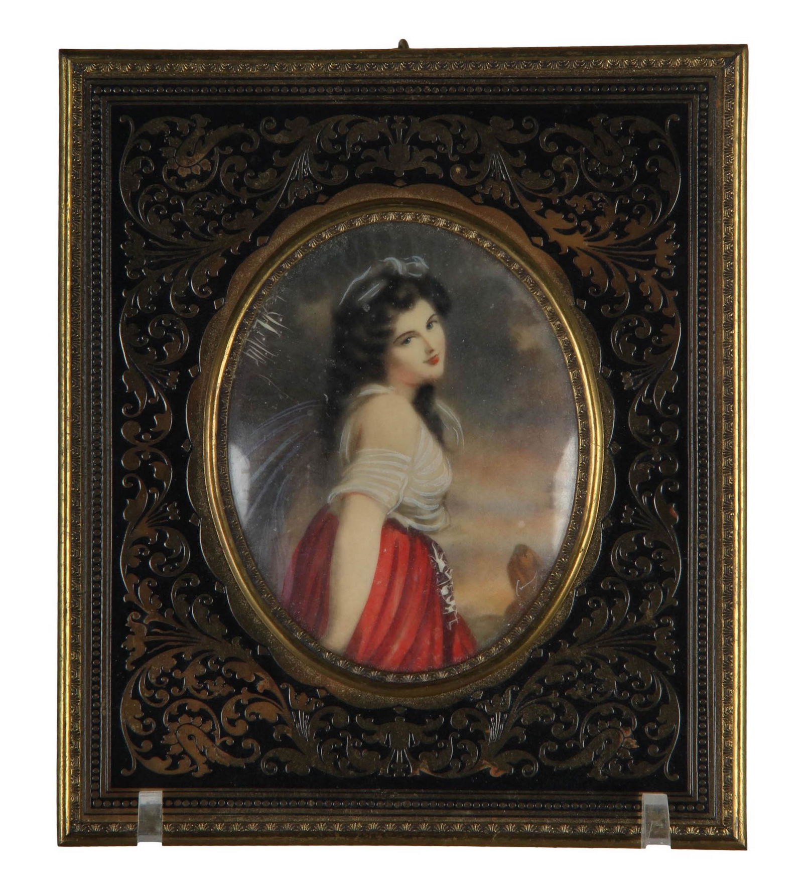 Antique French Boulle Miniature Portrait Painting (1 of 5)