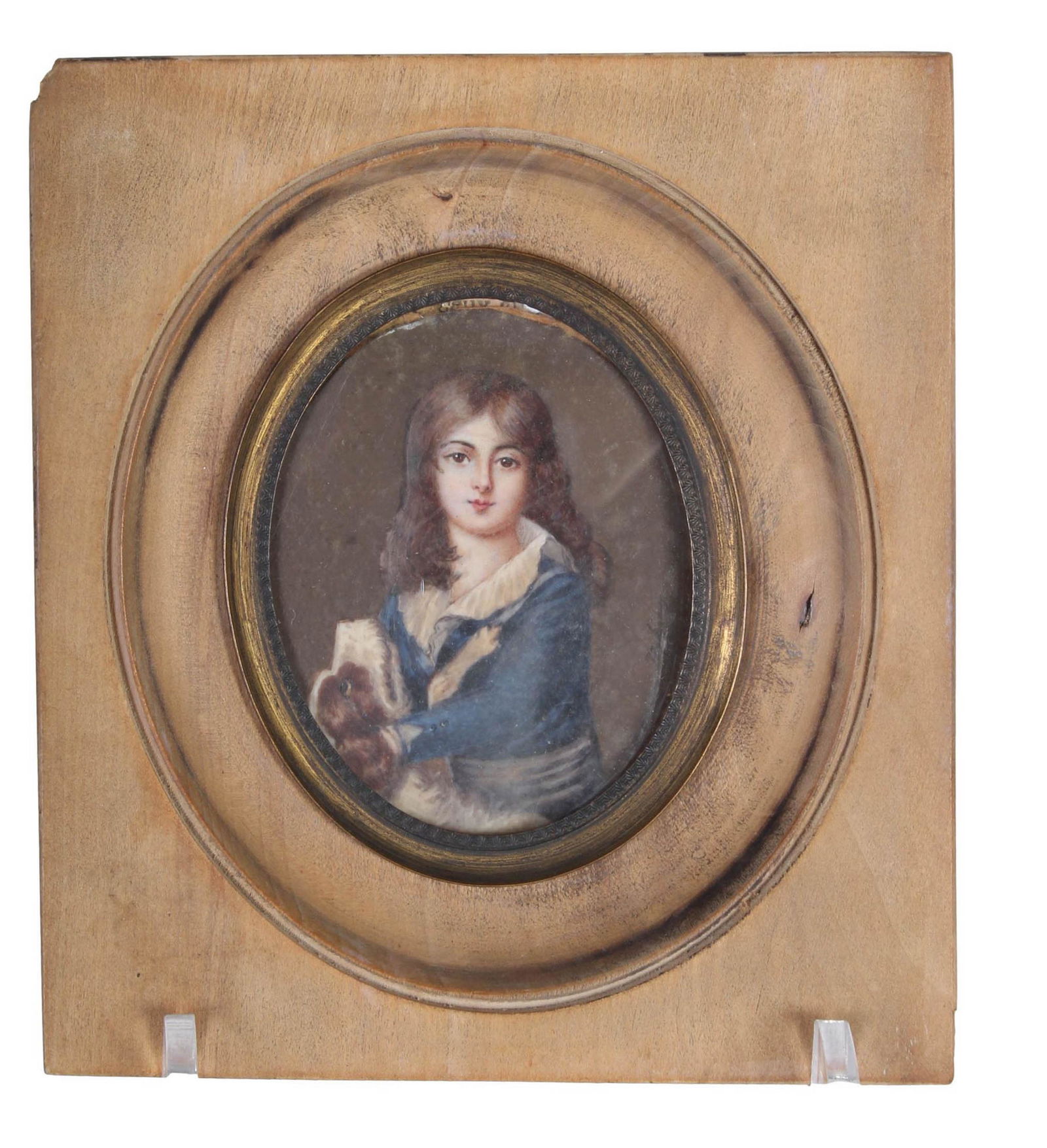 Antique French Victorian Girl & Dog Mini Painting (1 of 4)