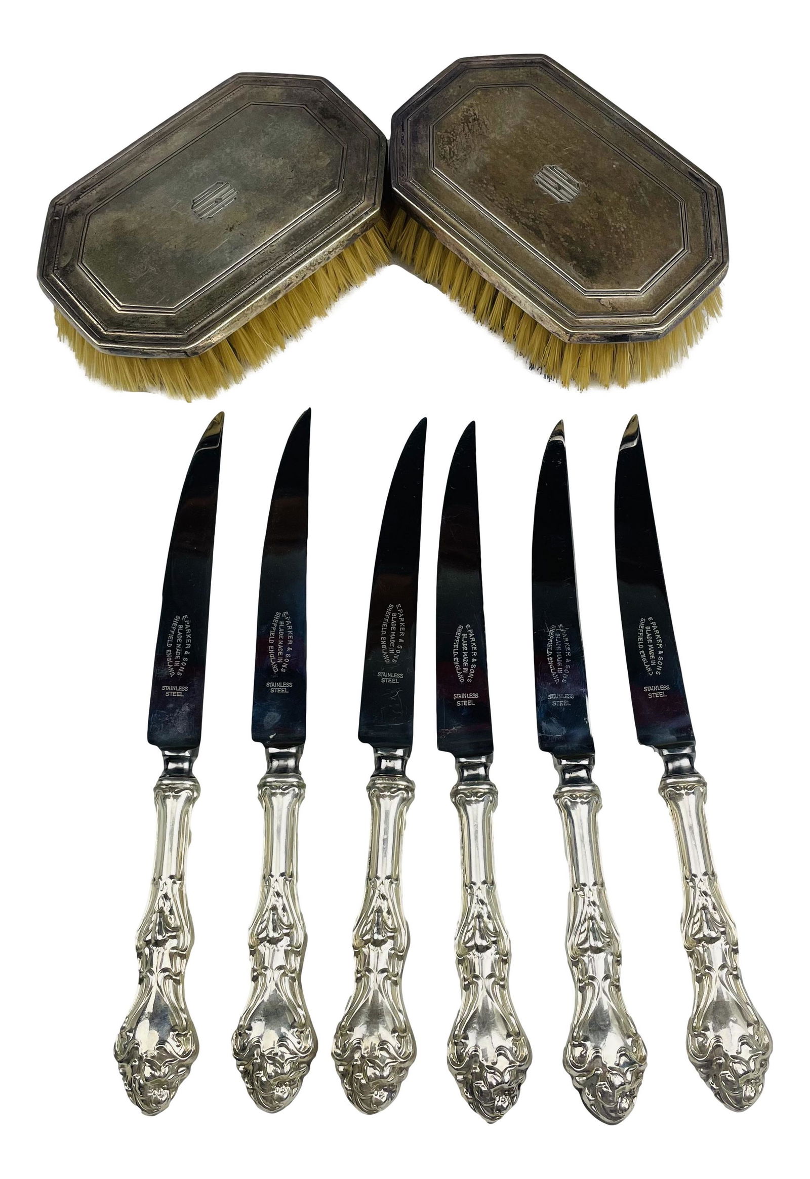 Sterling Silver Steak Knife & Vanity Brush 8pc LOT (1 of 6)