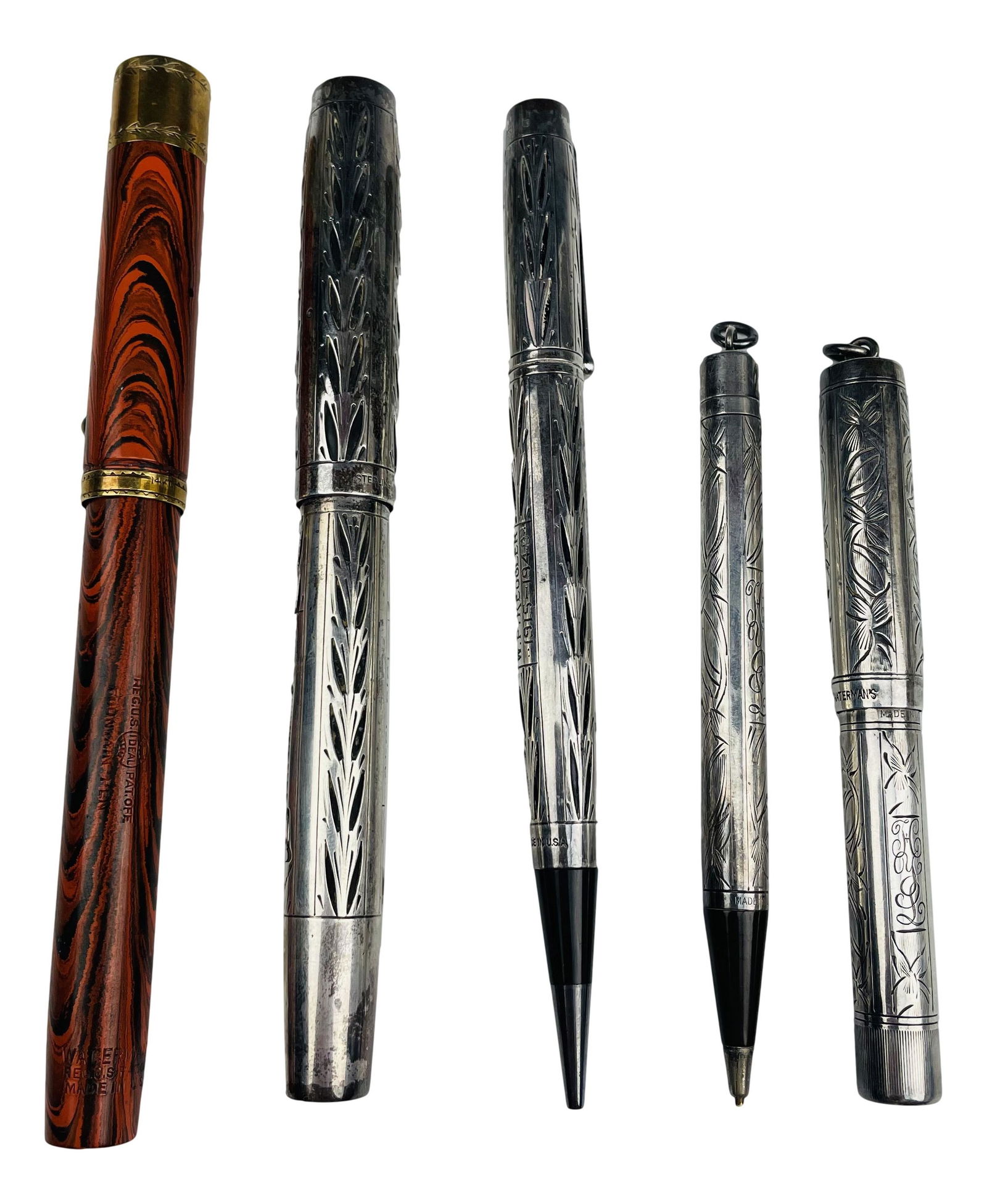 Waterman Sterling Silver 14K 5pc Fountain Pen LOT (1 of 4)