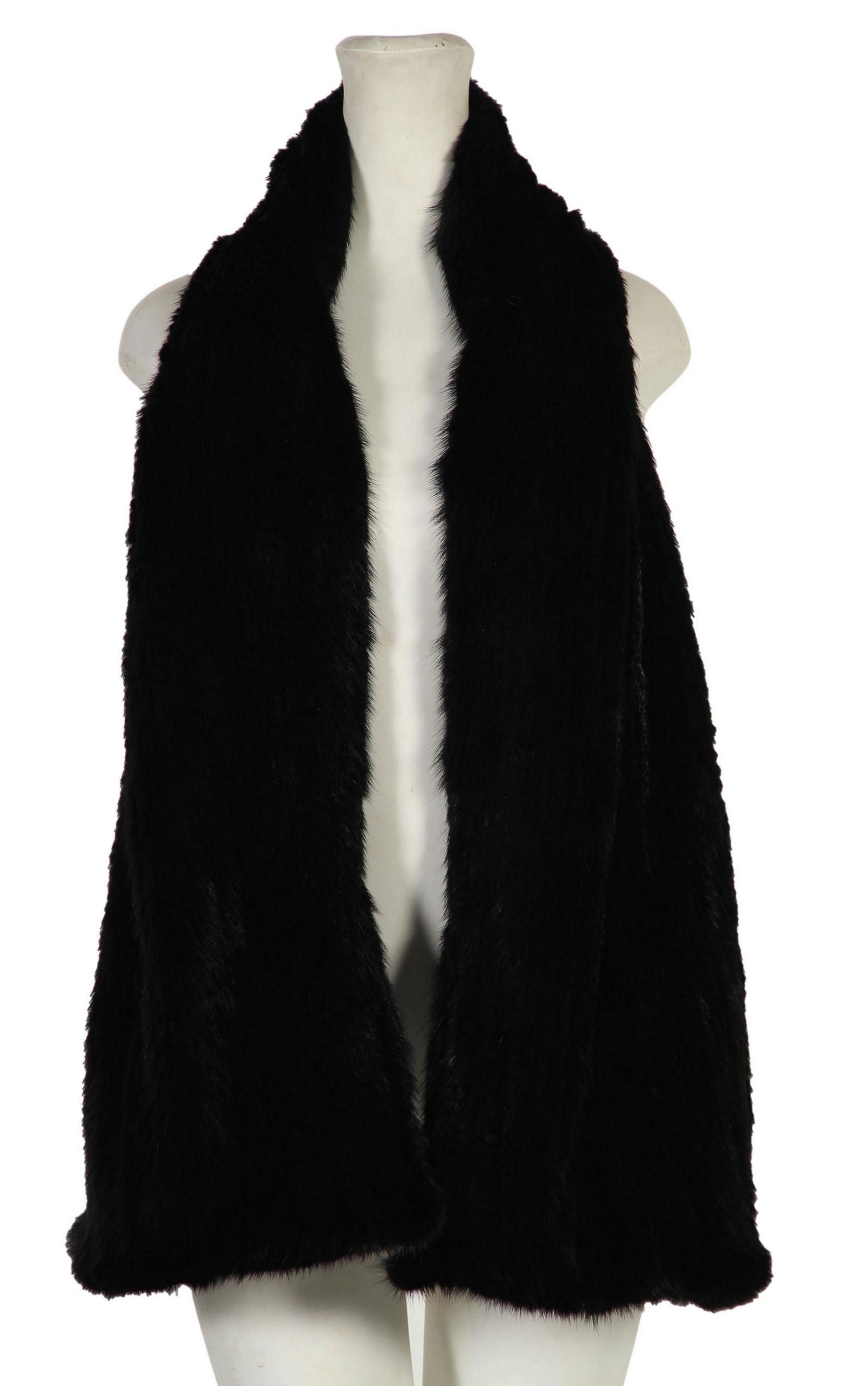 Genuine Black Mink Woman's Shawl Wrap Hand Warmer: Hand crafted fur shawl hand warmer. Measures approximately 79" in length x 18.5 " wide. No apparent tags or labels.Condition: Good overall condition having mild use and wear. Shawl has been in storage