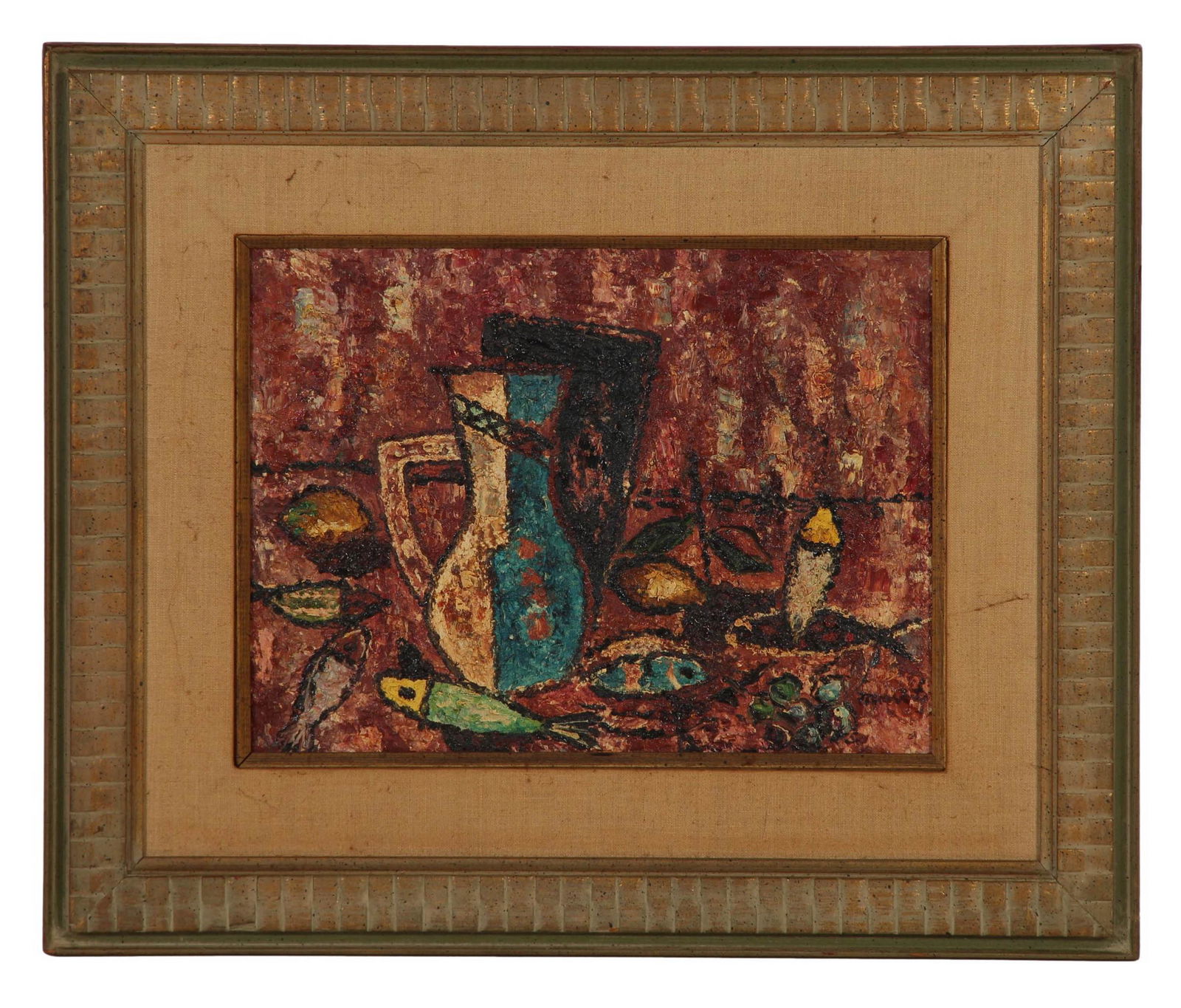 Mystery Artist Cubist Still Life Fish Oil Painting (1 of 4)