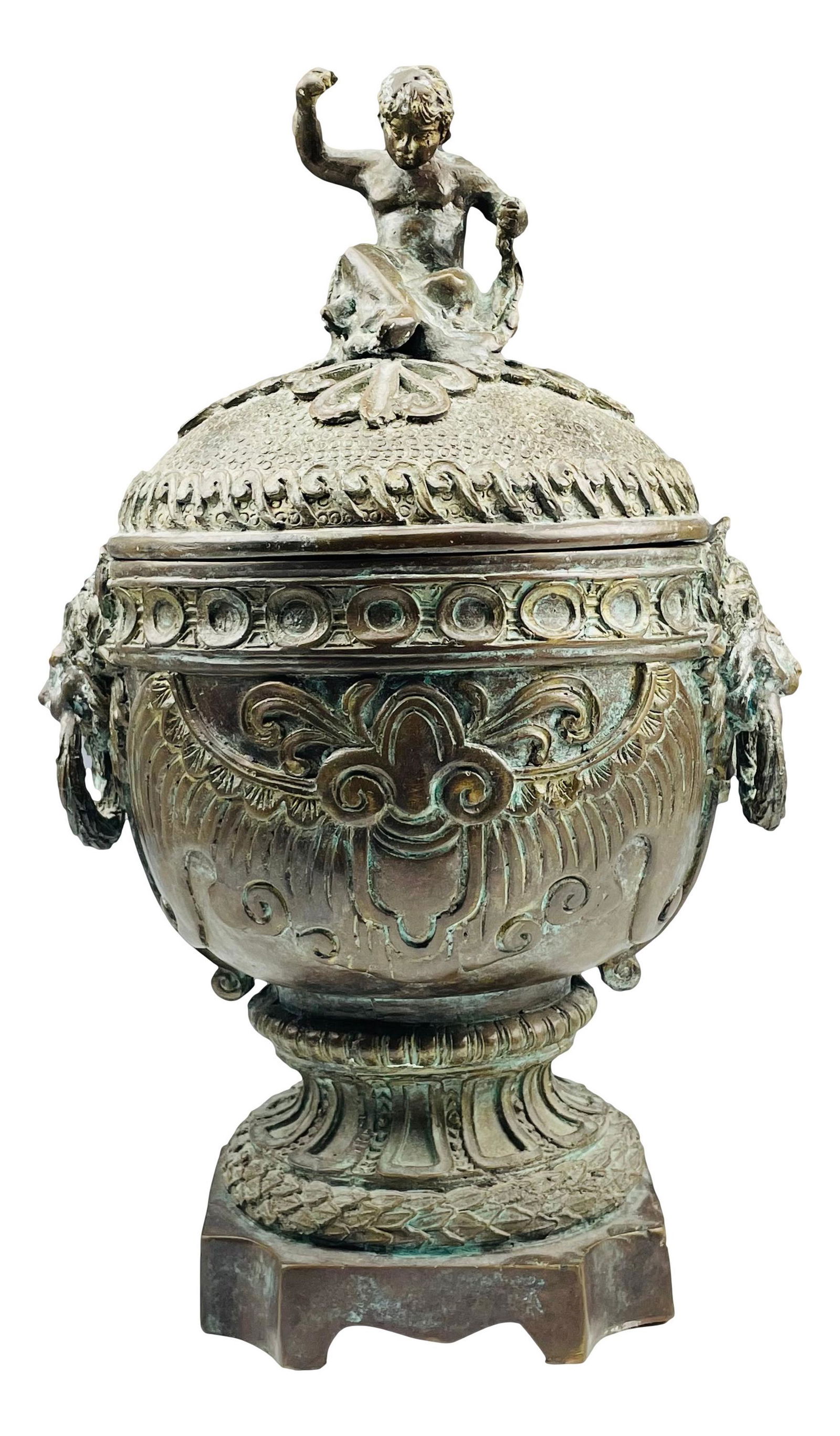 Maitland Smith Bronze Lidded Figural Lion Head Urn (1 of 6)