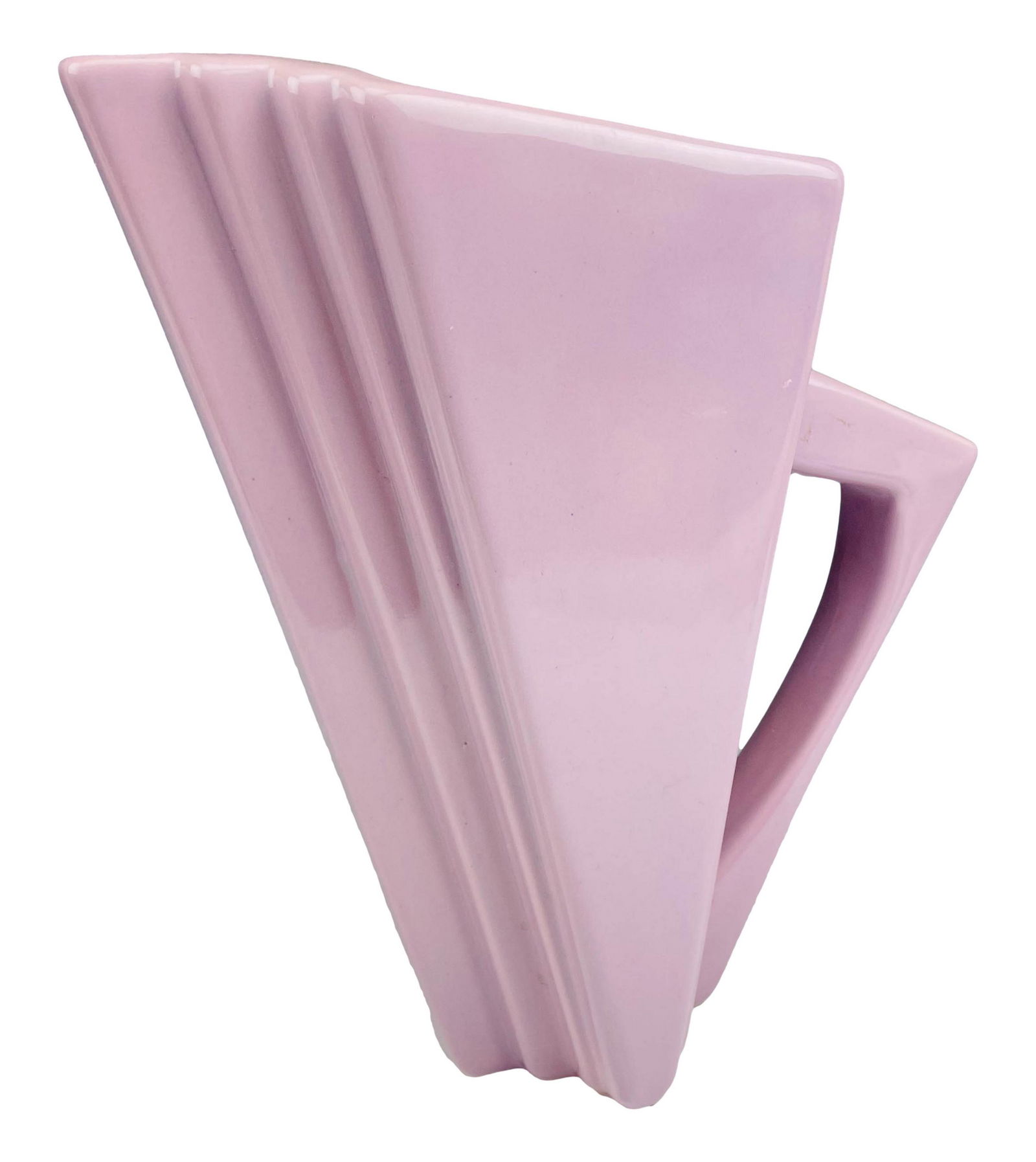 Nalle Ceramic Parvenu Art Deco Revival Pitcher Jug: Late 20th century Art Deco style lavender colored pitcher jug modeled by American artist Charles Nalle from the Parvenu line. Signed ~ stamped Parvenu Nalle Ceramic 1980. Dimensions: 10.75 X 9.5 X 4 i