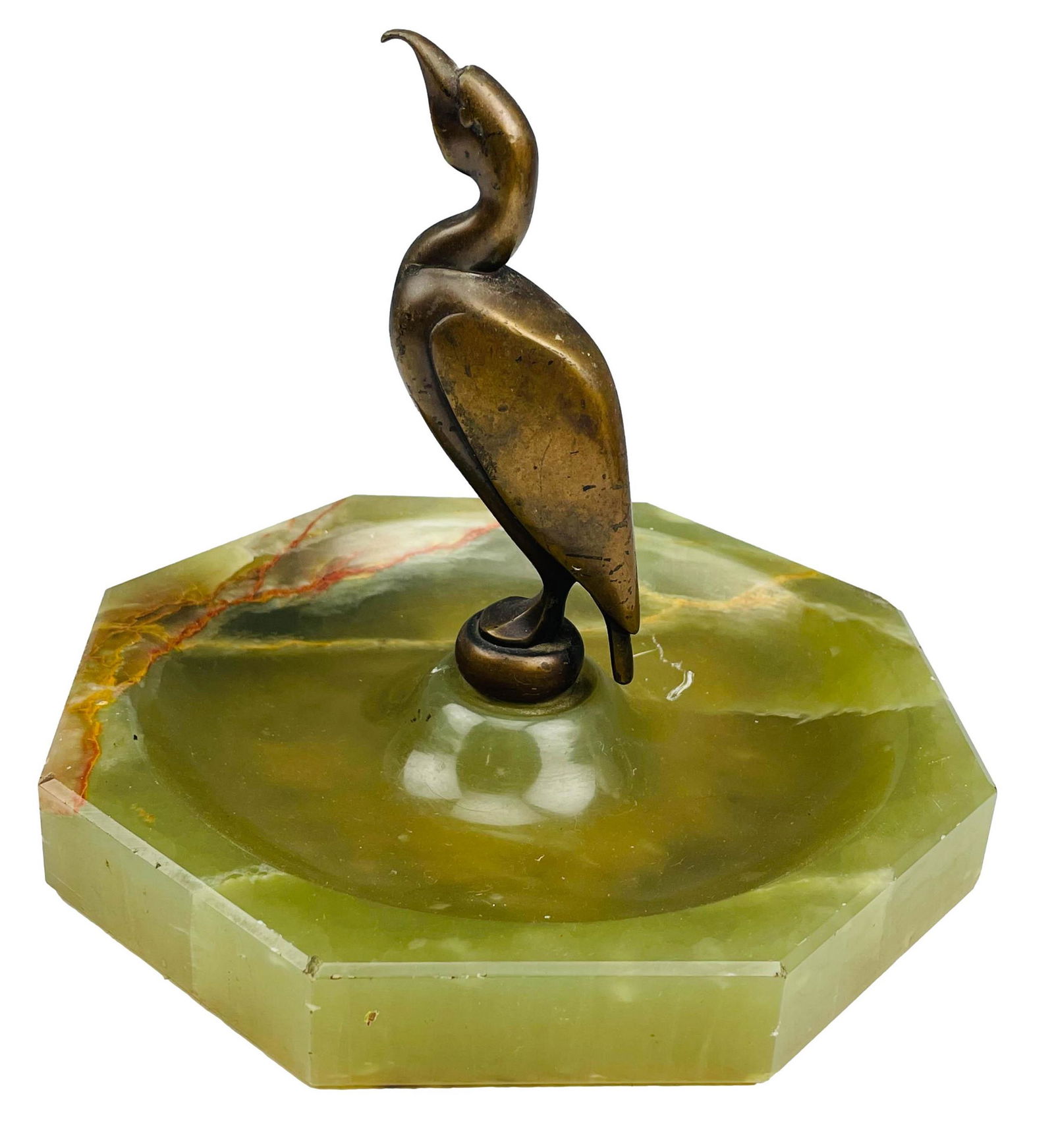 Antique Art Deco Bronze Bird on Onyx Ring Pin Tray (1 of 4)