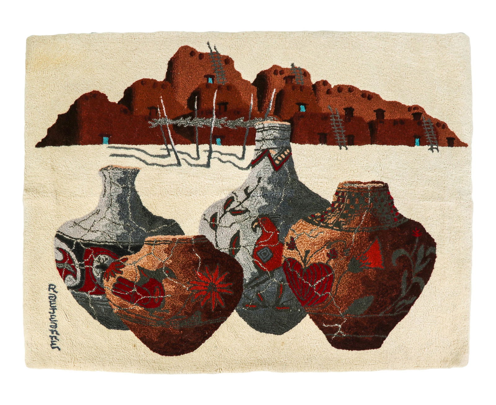 Navajo Adobe Pueblo Textile Wall Hanging SIGNED (1 of 6)