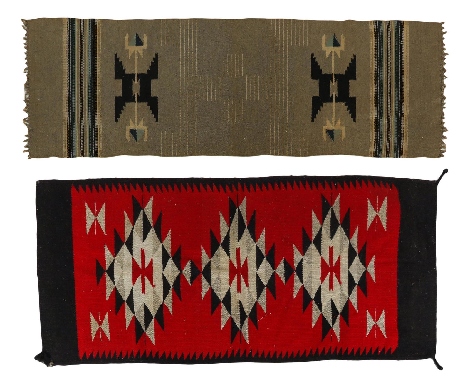 South American Hand Woven Textile Wool Rug 2pc LOT (1 of 4)