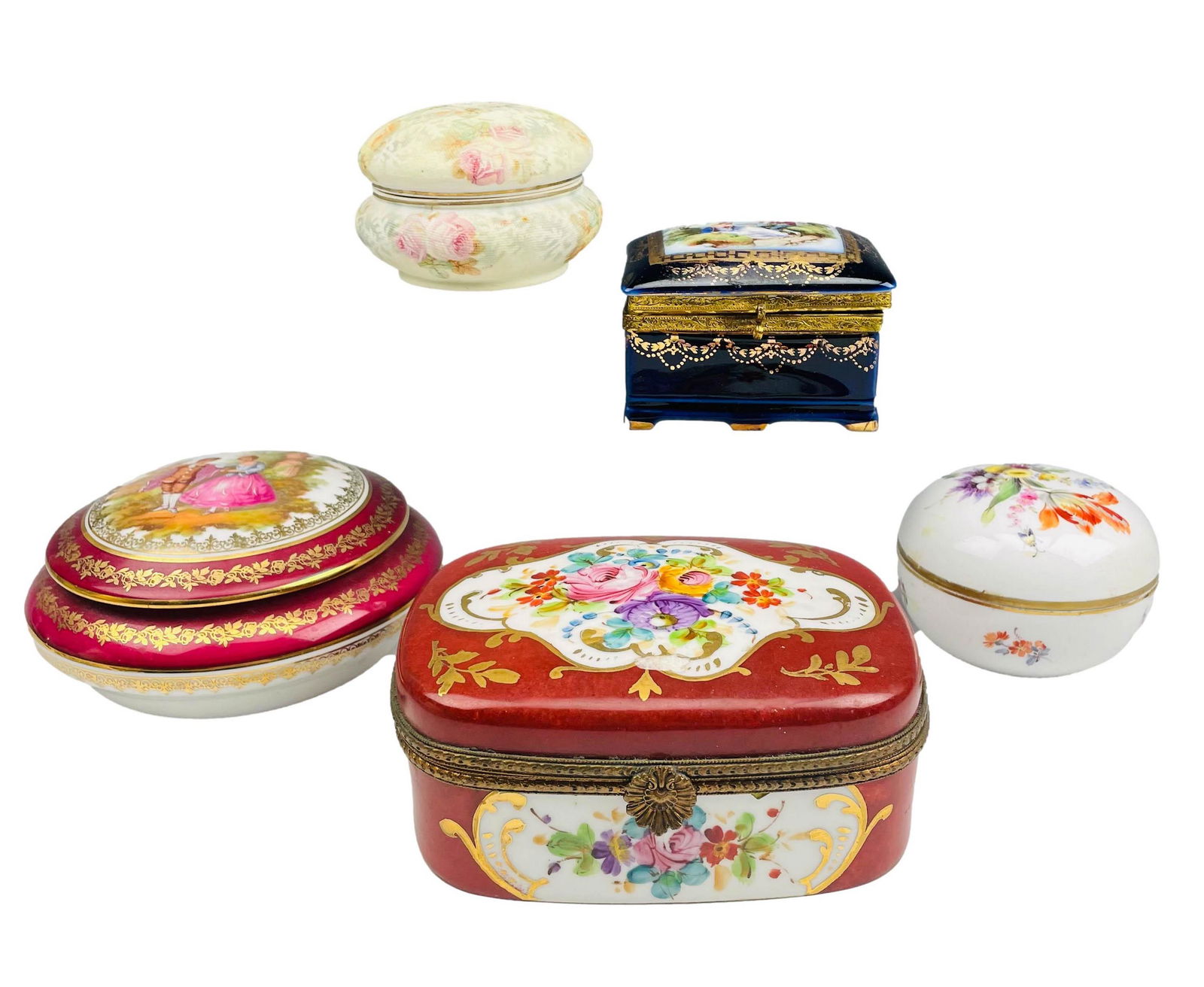 German French Porcelain Vanity Dresser Box 5pc LOT (1 of 12)
