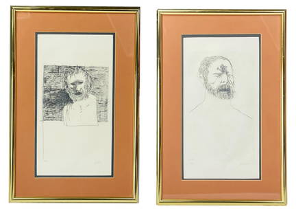 Leonard Baskin 1922-2000 LE Etching SIGNED 2pc LOT: Leonard Baskin (American, 1922-2000) Collection of two limited edition etchings. Lot includes (1) 20" x 14" "Charles Meryon", limited edition etching of man with beard, pencil signed lower right, 15/9