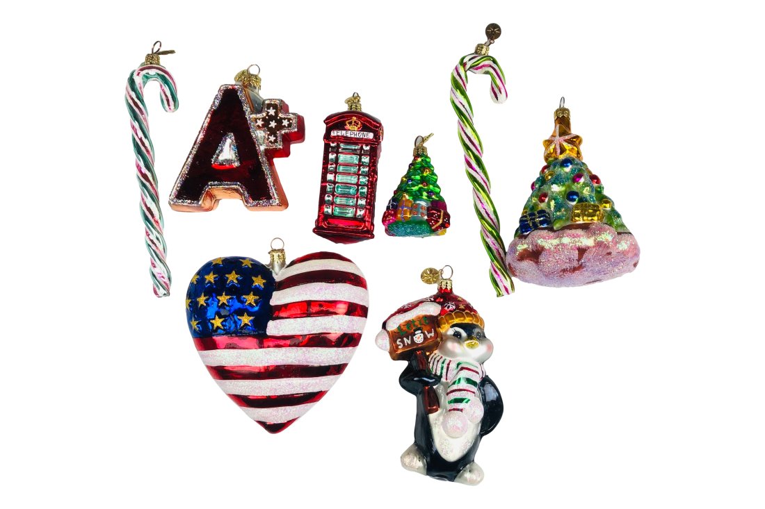 Christopher Radko Glass Christmas Ornament 8pc LOT: Hand crafted European art glass decorative Christmas tree ornaments by Christopher Radko ~ an American businessman and designer known for starting the eponymous Christmas ornaments business. Called th