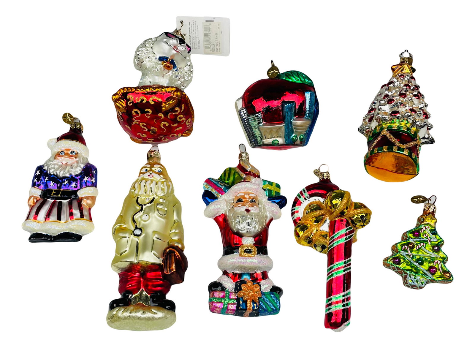 Christopher Radko Glass Christmas Ornament 8pc LOT: Hand crafted European art glass decorative Christmas tree ornaments by Christopher Radko ~ an American businessman and designer known for starting the eponymous Christmas ornaments business. Called th