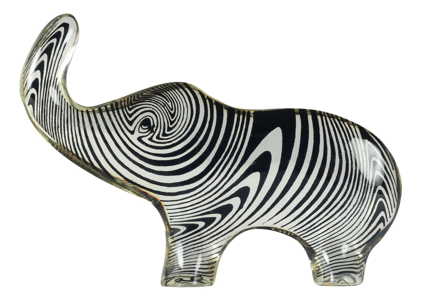 Abraham Palatnik Lucite Op Art Elephant Sculpture: Abraham Palatnik ( Brazilian, 1928 - 2020 ) ~ Inventor, designer and a giant pioneer of kinechromatic art. Subject matter features a standing elephant with raised trunk up. Composition executed in luc