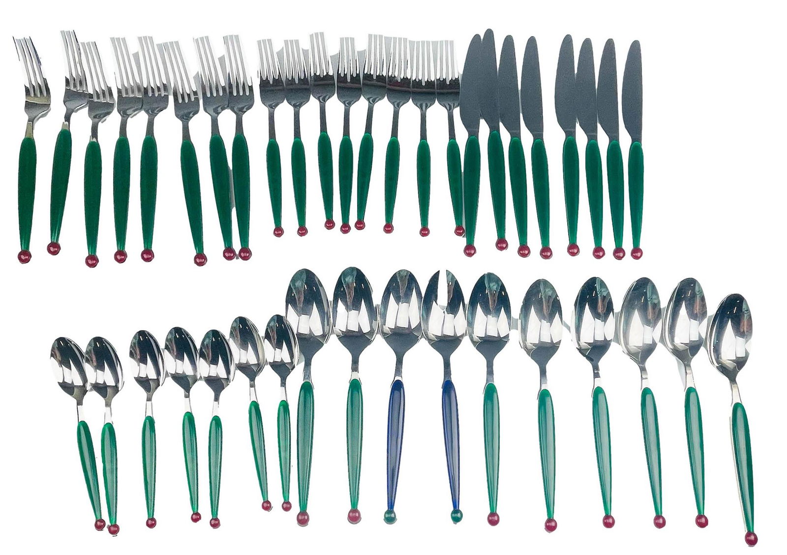 WMF Stainless Fantasia Green Red Flatware 41pc LOT (1 of 11)