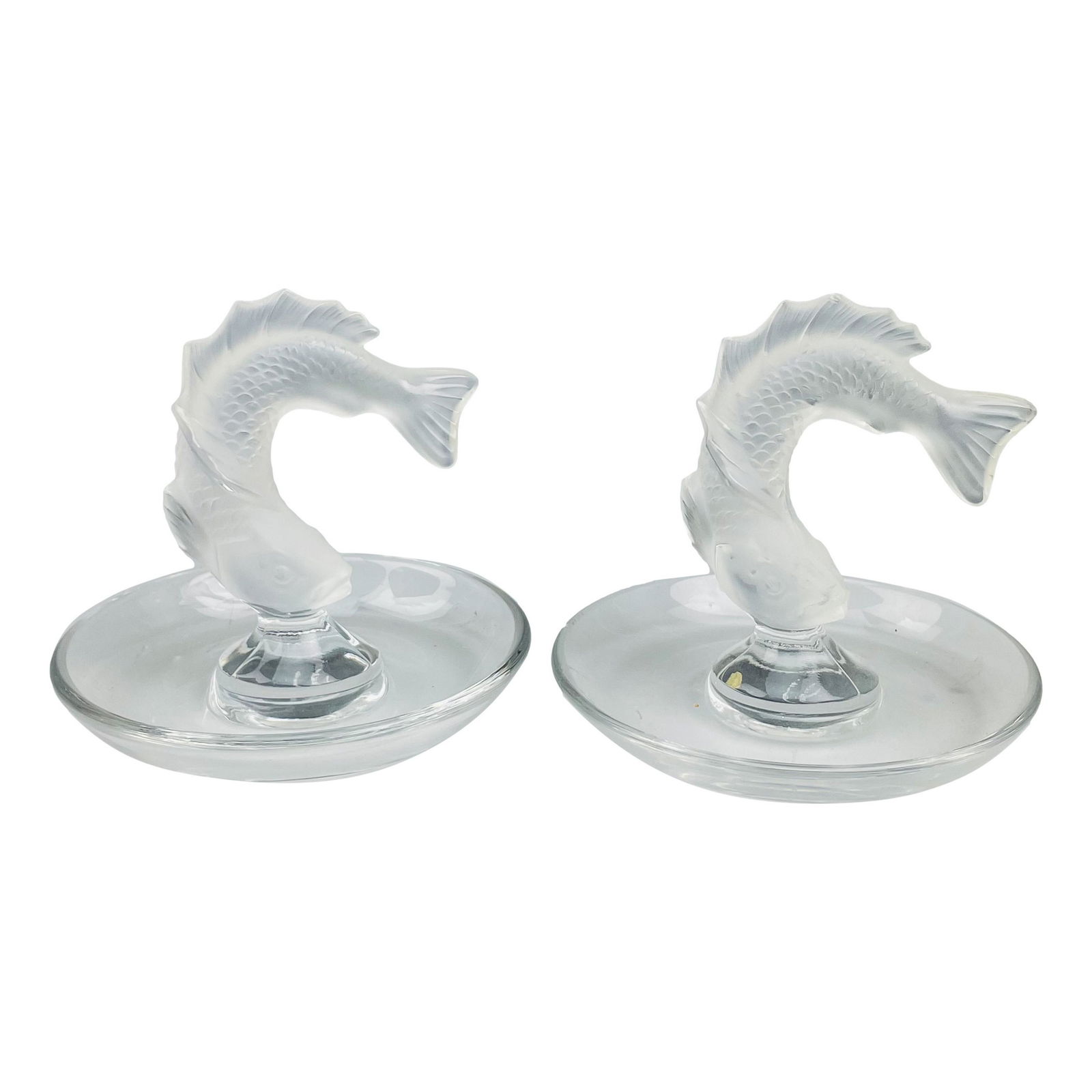 Lalique Crystal Leaping Koi Fish Ring Dish 2pc LOT (1 of 4)